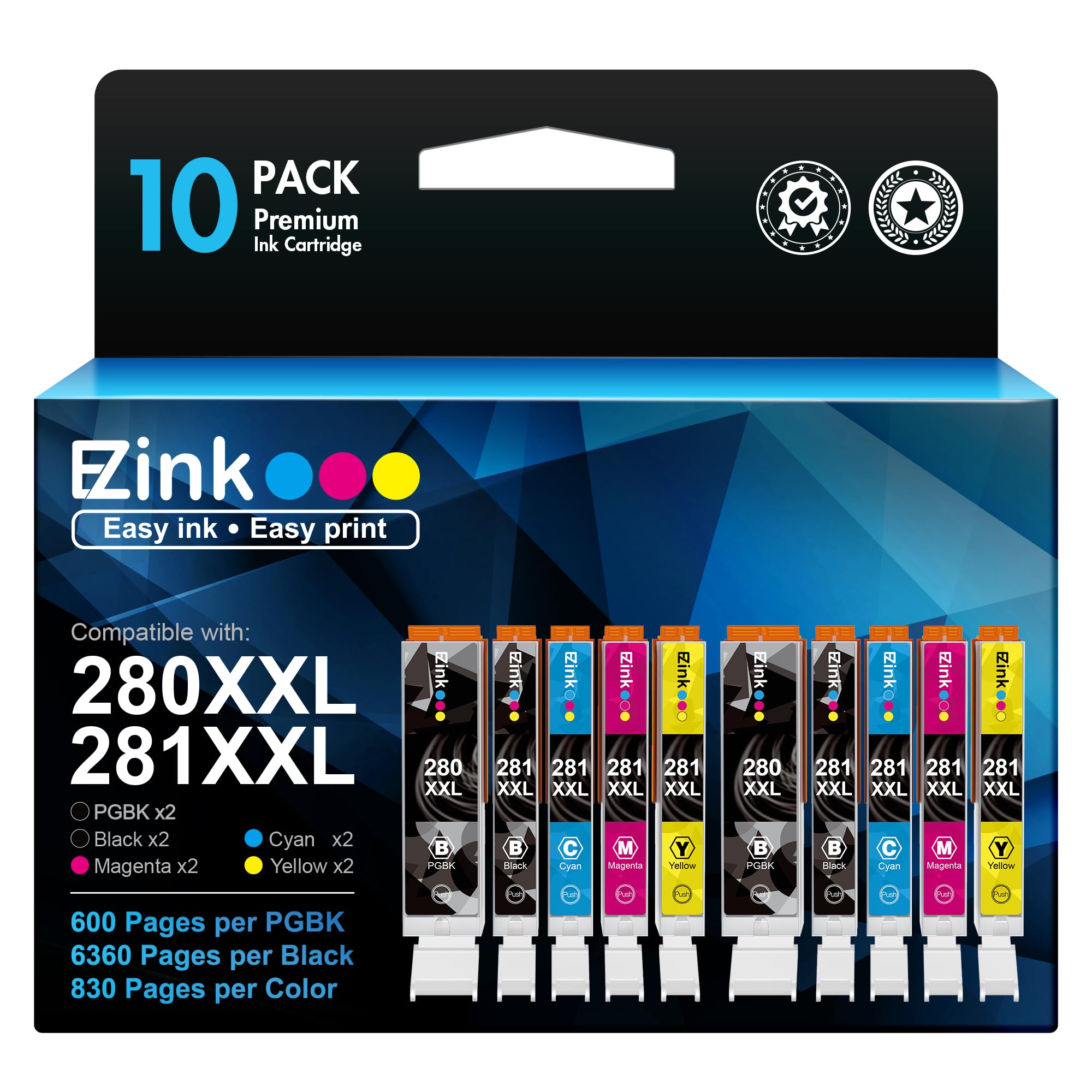 10 Pack E-Z Ink (TM Compatible Ink Cartridge Replacement for Canon 280 281 PGI-280XXL CLI-281XXL Compatible with PIXMA TR7520 TR8520 TS6120 TS6220 TS6320 TS8120 TS9120 TS9521C TS702 Printer