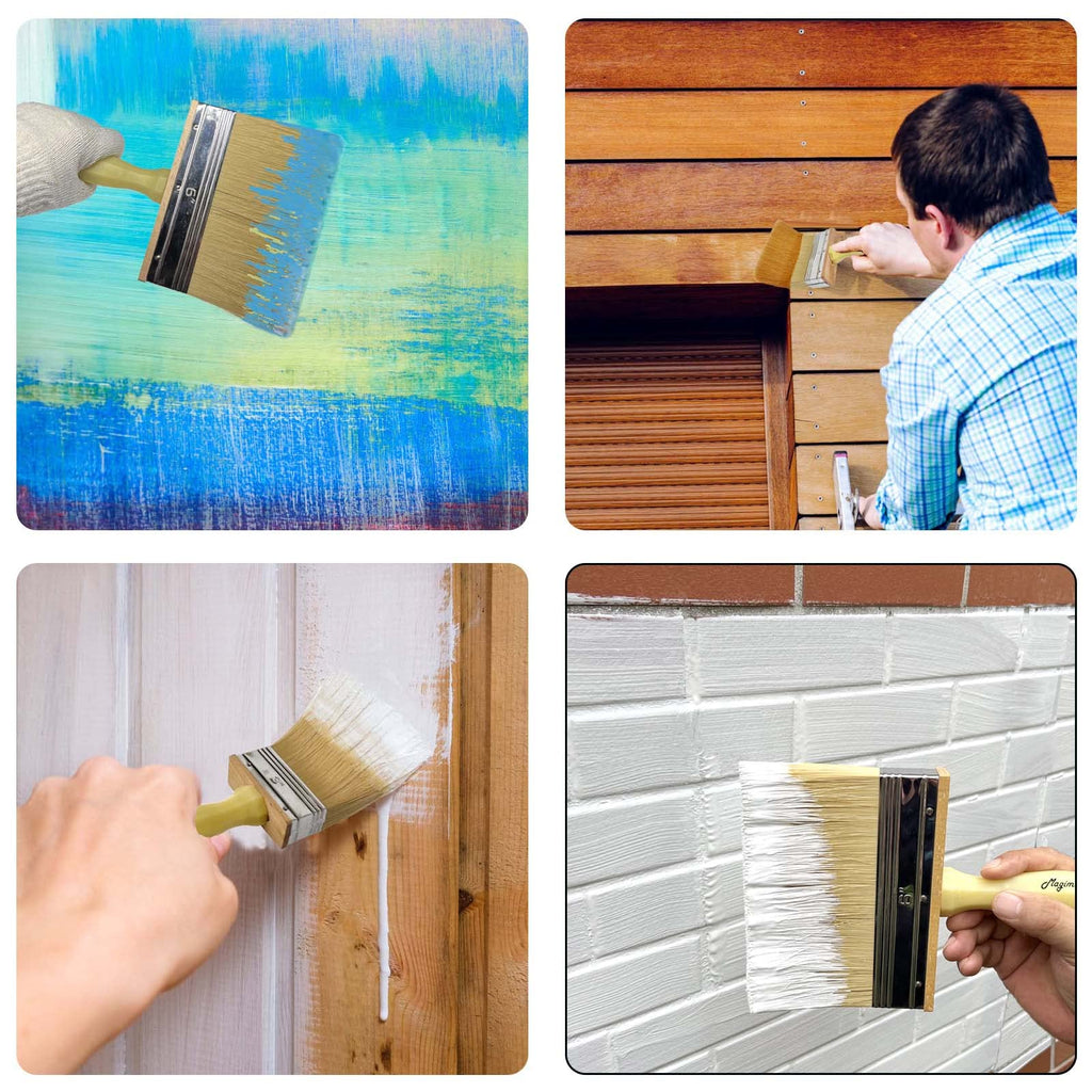 6 Inch Extra-Wide Paint Brush Large Block Stain Brushes Household Bristle Paint Brush for Walls, Dusting, Limewash, Wood Deck and Fence Stain Applicator by Magimate