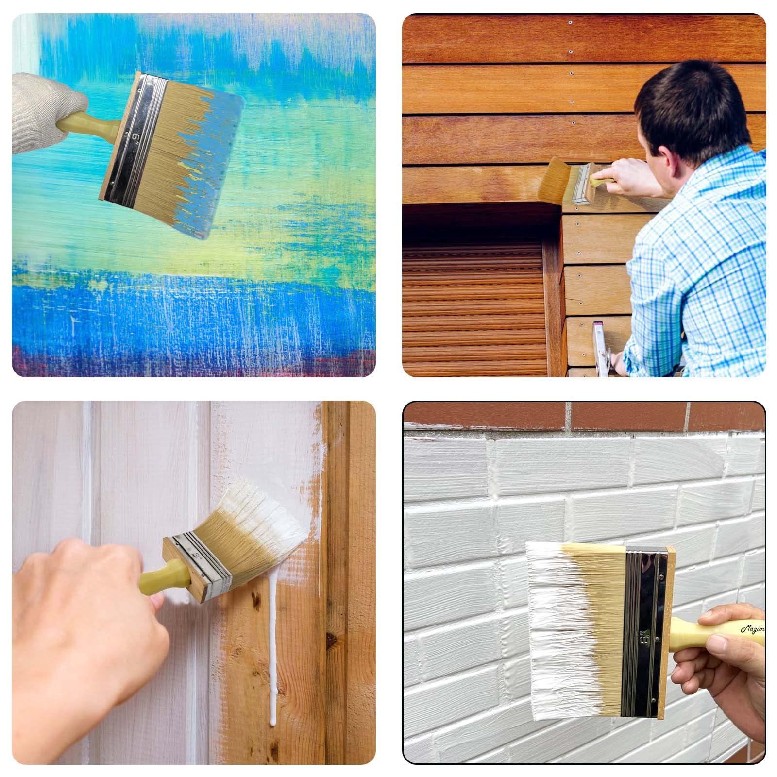 6 Inch Extra-Wide Paint Brush Large Block Stain Brushes Household Bristle Paint Brush for Walls, Dusting, Limewash, Wood Deck and Fence Stain Applicator by Magimate