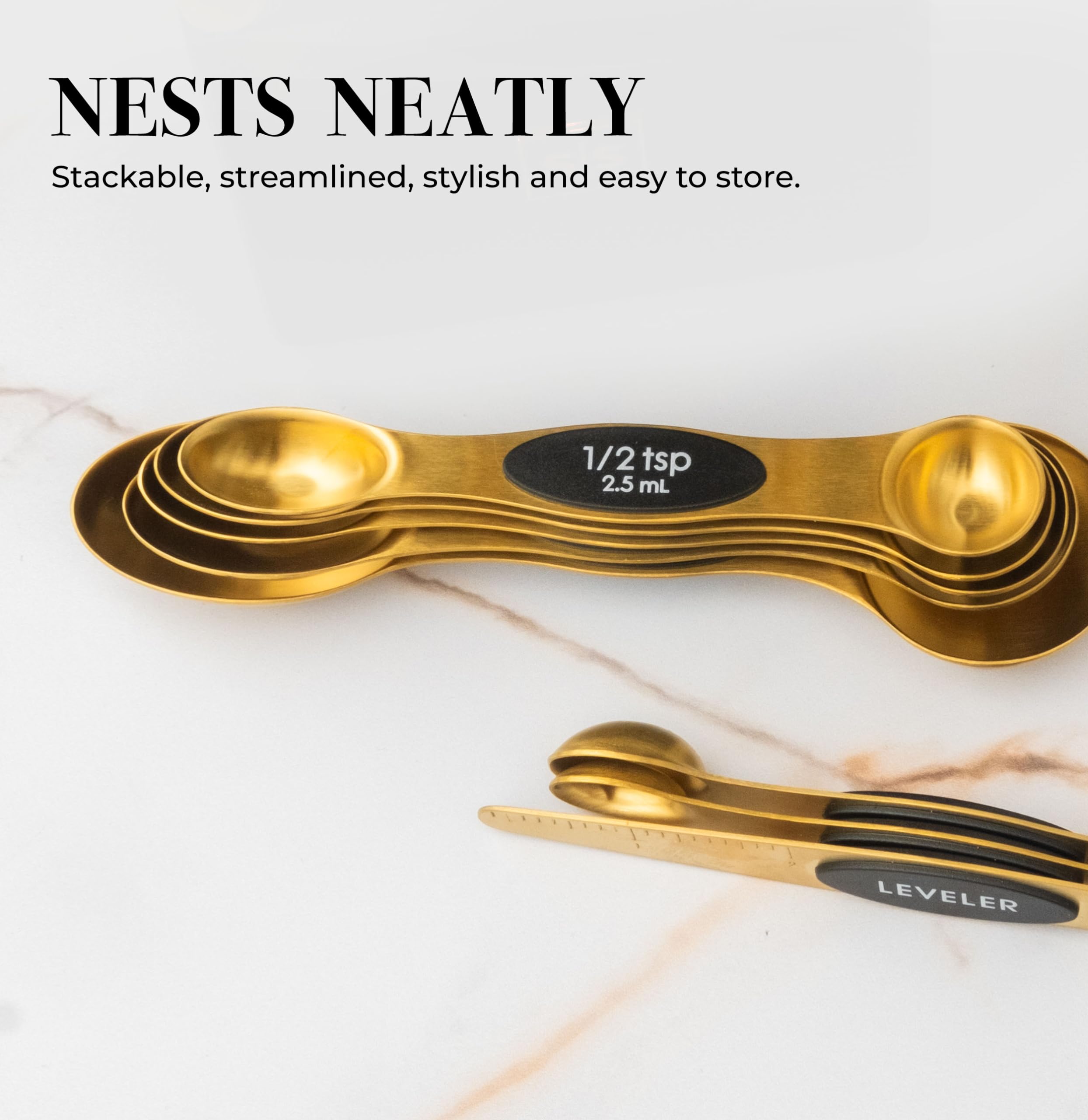 Magnetic Measuring Spoons Set - Stainless Steel Measuring Spoons - Magnetic Measuring Spoon Set, Gold Measuring Spoons Magnetic, Cute Measuring Spoons for Cooking & Baking