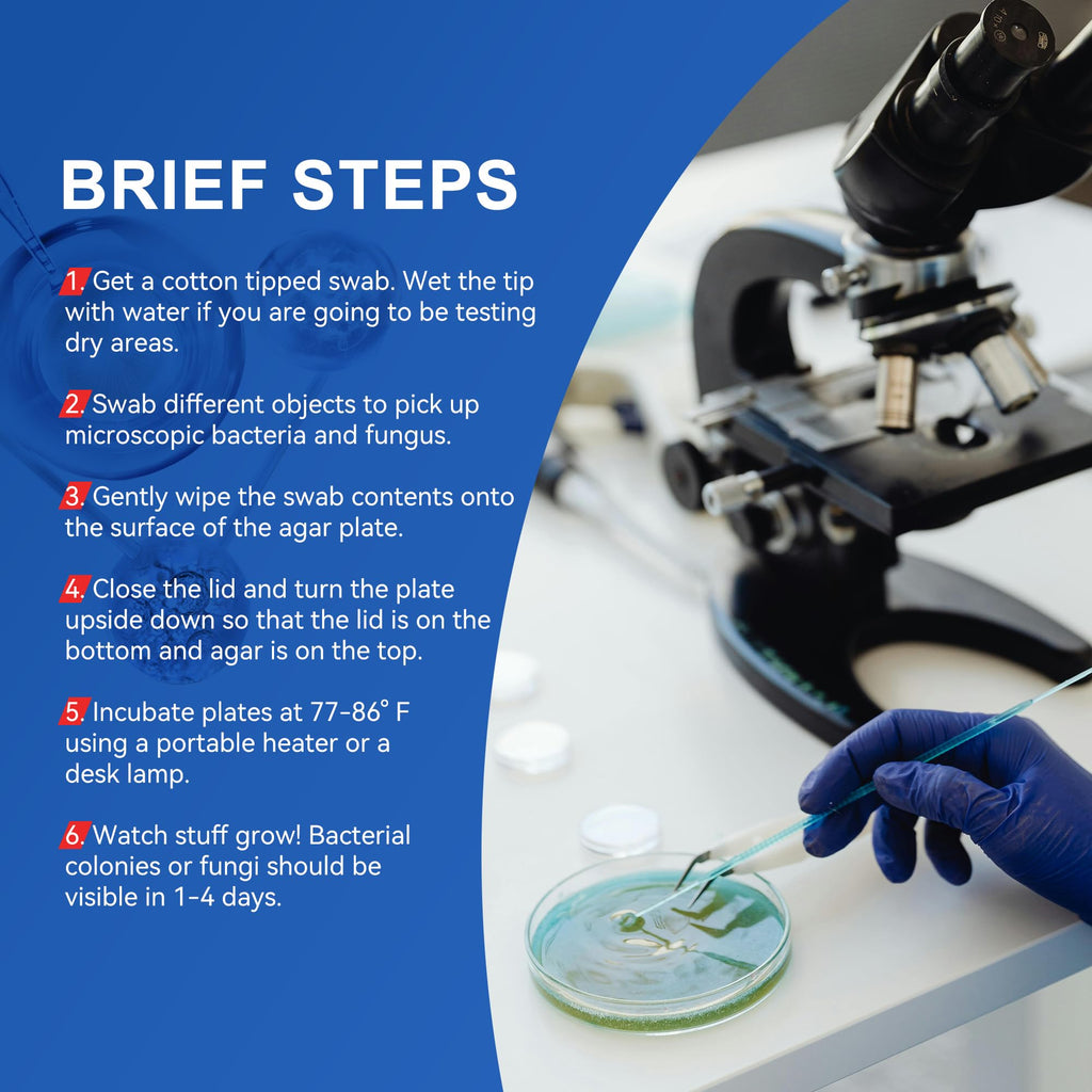 Nutrient Agar Petri Dishes Science Project Kit | Pre-Poured Agar Plates and Cotton Swabs for Science Experiments | Bacteria Science Kit - Sealed Separately