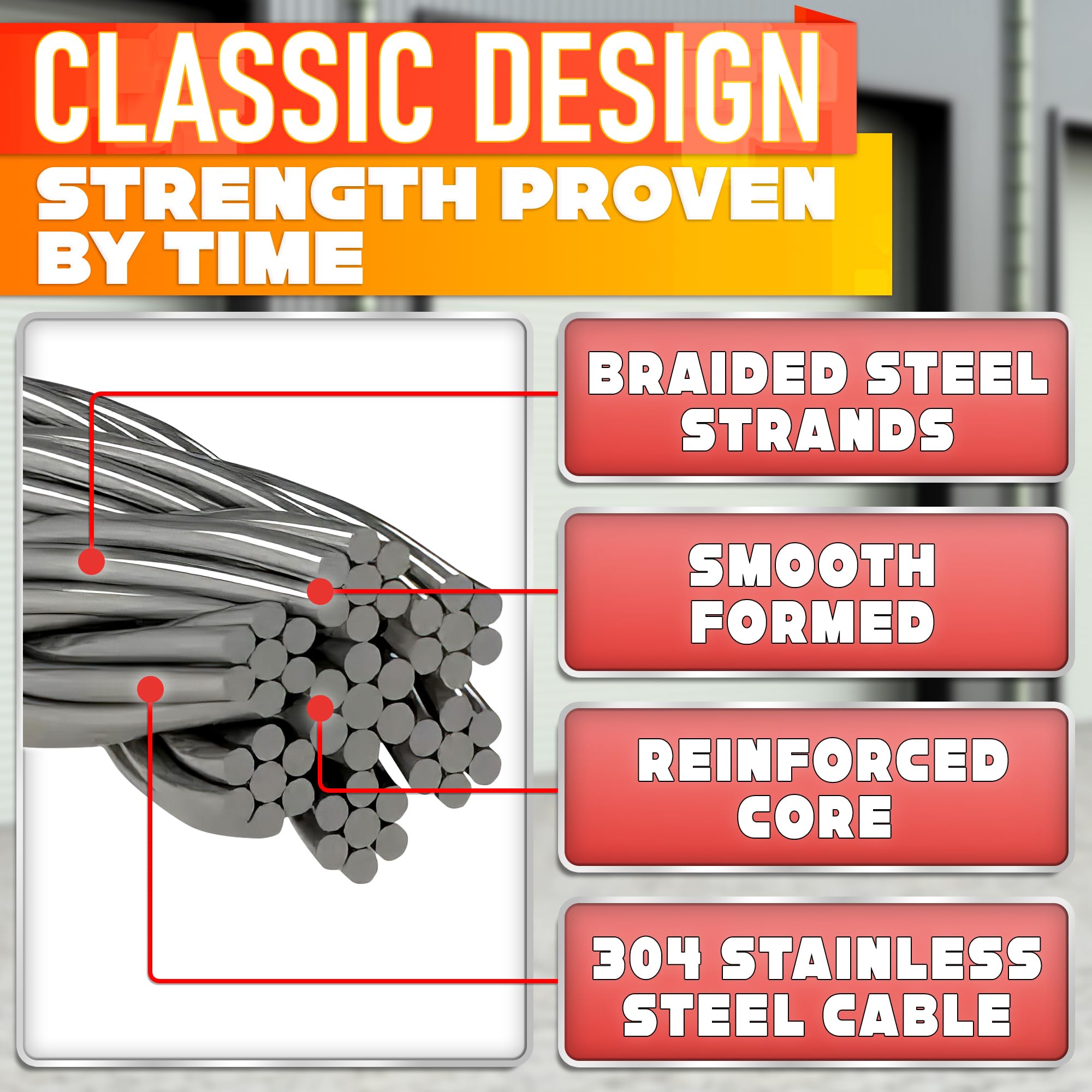 Garage Door Cables for 7 ft Door – 8 ft 6 inch Long, Heavy-Duty 304 Steel Galvanized Cables (Pack of 2) | Corrosion-Resistant, Rust-Proof Wire, Durable, Smooth Operation, Easy Installation, Reliable