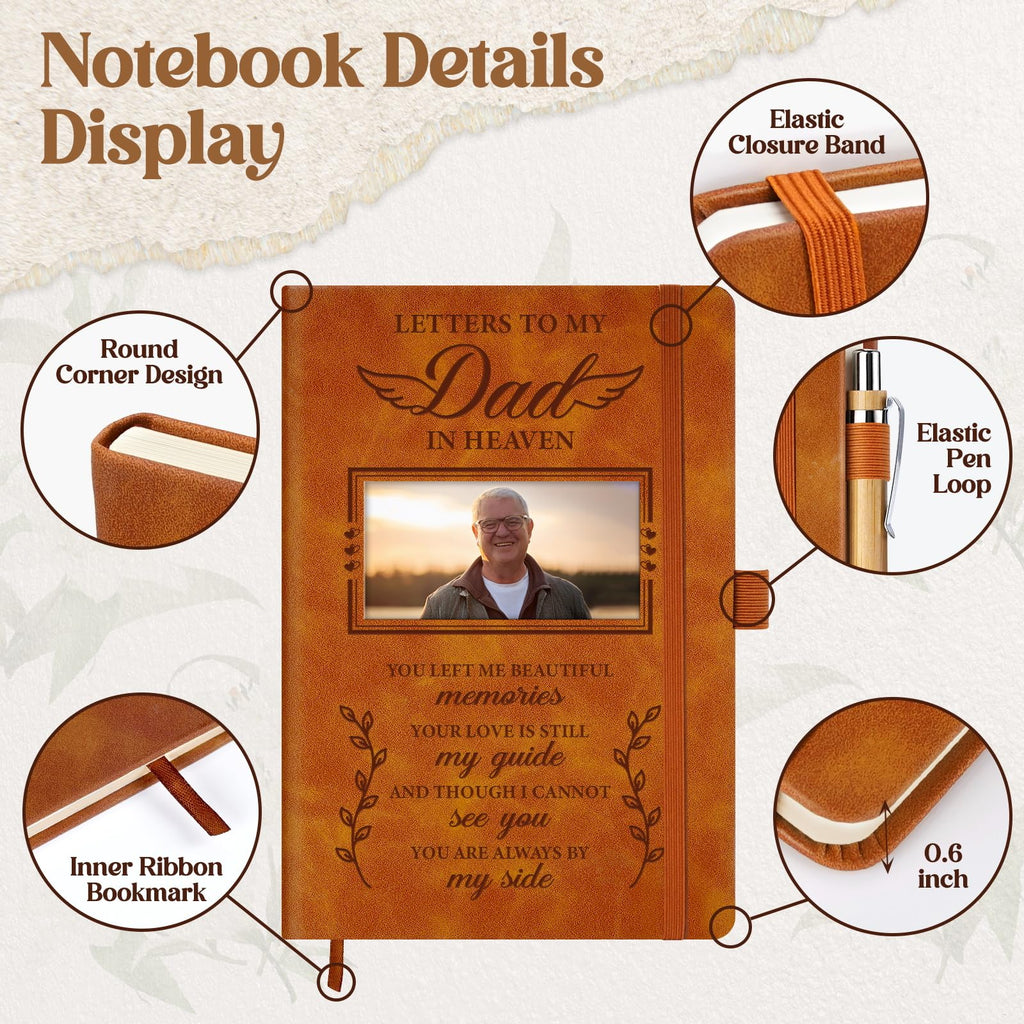 Memorial Gifts For Loss Of Dad, Grief Journal With Photo Insert, Letters To My Father In Heaven, Loss Of Father Sympathy Gift - 200 Pages Notebook A5 With Pen