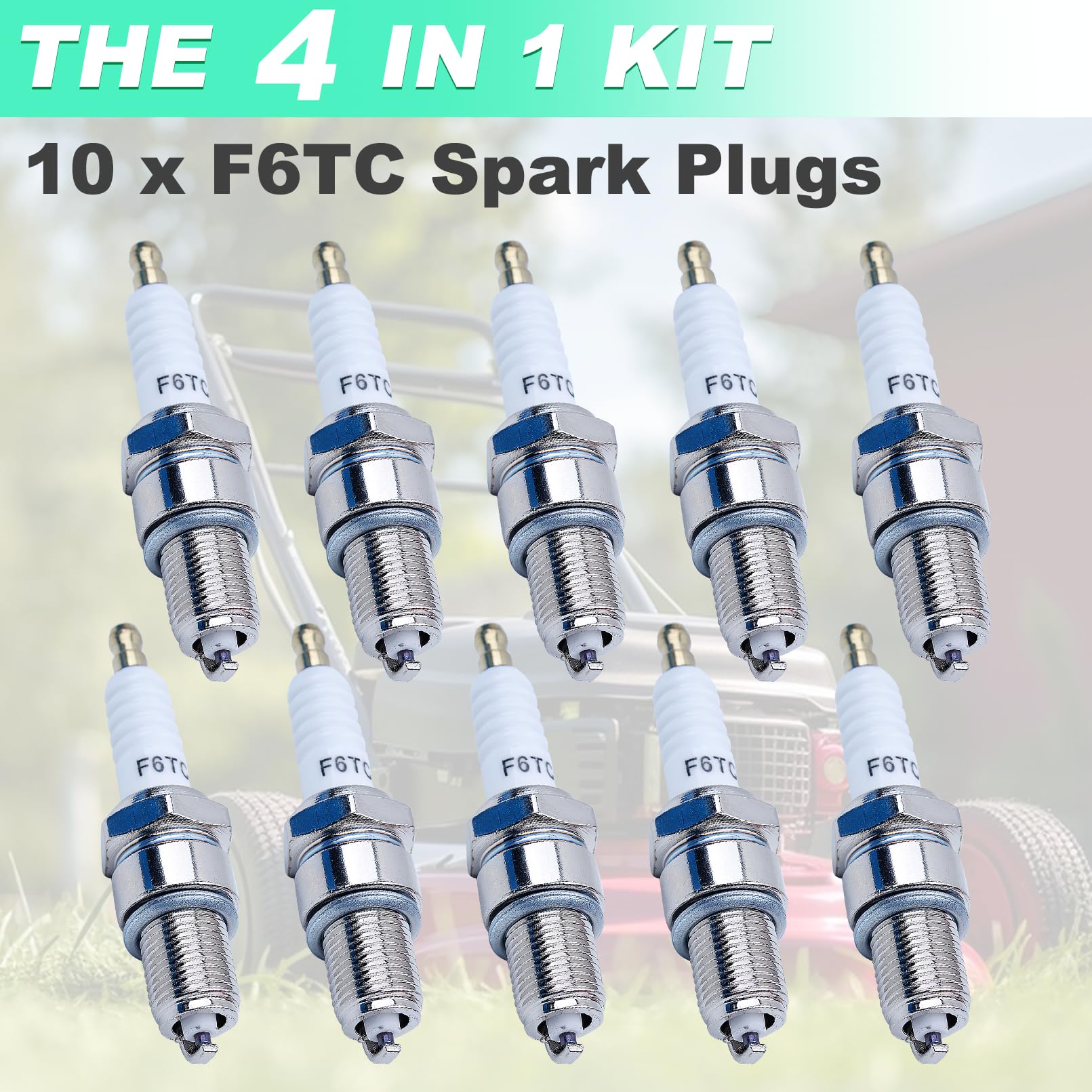 F6TC Spark Plugs for Honda GX160 GCV160 GX100 GX120 GX200 GX240 GX270 GX340 GX390 Series Lawnmower Engine Sparkplug， F6TC Spark Plug for NGK BP6ES and for Champion N9YC, (10 Pack F6TC Spark Plug)