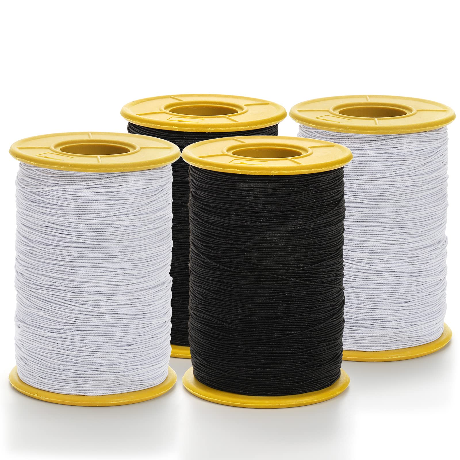 TOPZEA 4 Pack Elastic Thread for Sewing, 0.5mm Thickness Stretchy String Elastic Cord Sturdy Elastic Sewing Thread for Shirring, Smocking, Beading, Gathering, DIY Project, Each 437 Yard, Black & White