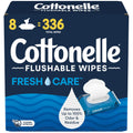 Flushable Wet Wipes; Cottonelle FreshCare; Biodegradable & Septic Safe; 8 Flip-Top Packs of 42 (336 Wipes)