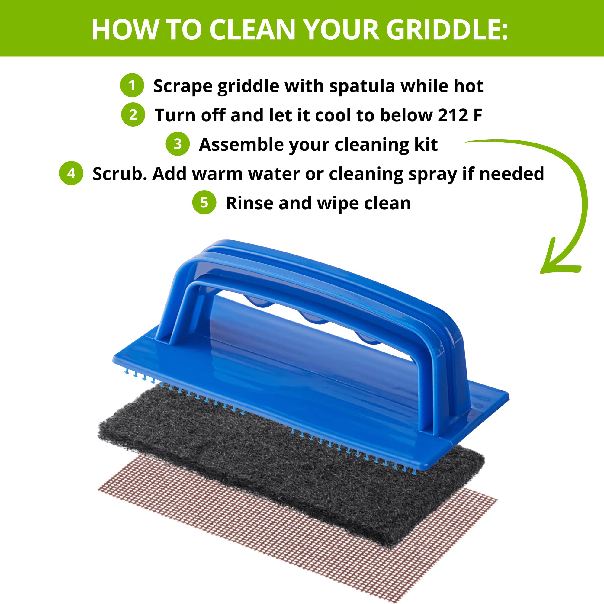 CUSINIUM 31-Piece Griddle Cleaning Kit: 1 Screen Holder, 20 Screens, 10 Cleaning Pads