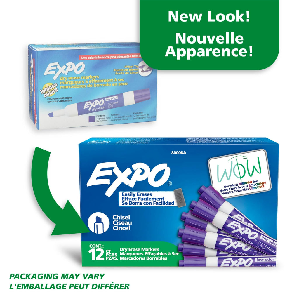 EXPO Dry Erase Markers, Low Odour Ink, Purple, Chisel Tip, 12 Count