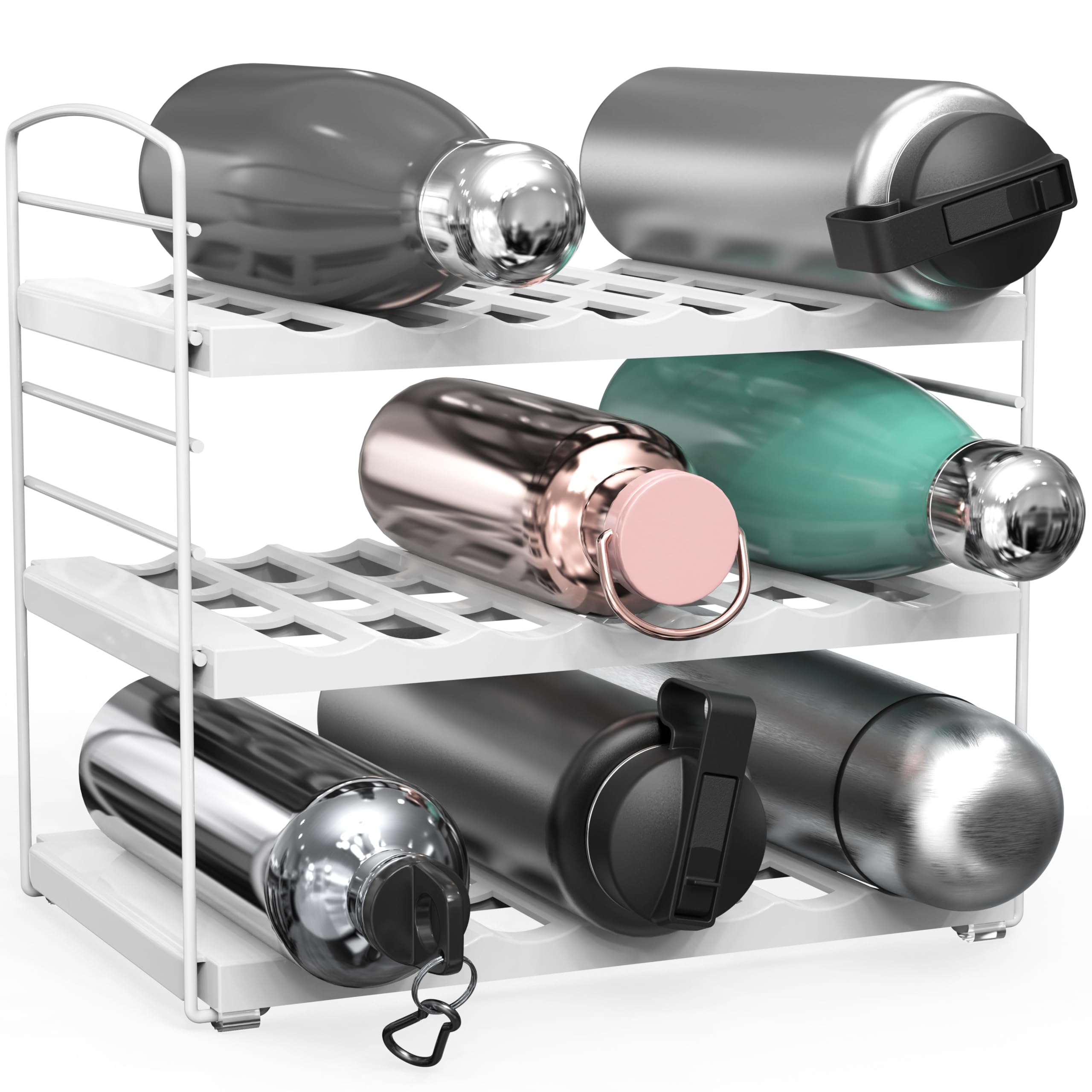 Simple Houseware Adjustable Water Bottle Storage Rack for Tumblers, Travel Mugs, and Baby Bottles, White
