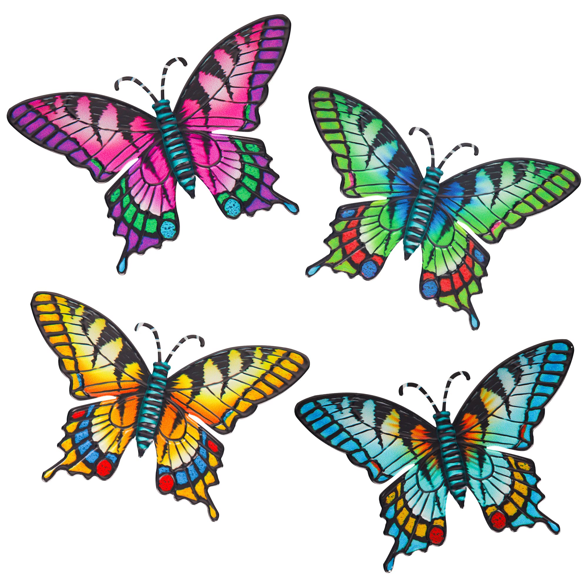 FUSOTO 4Pcs Metal Butterfly Wall Art, Large 3D Outdoor Decor Garden Decorations, Metal Butterfly Wall Decorations, Fence Decor Hanging Indoors and Outdoors for Home, Patio, Room