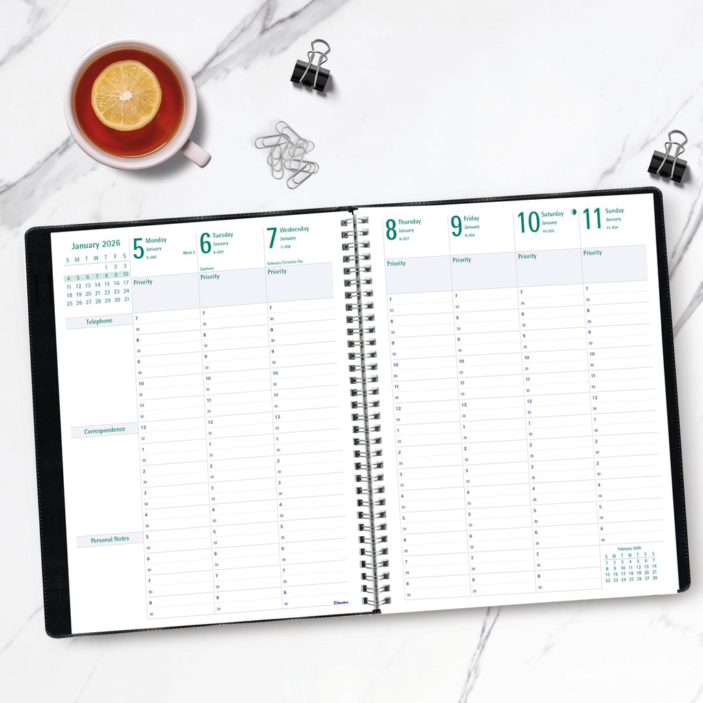 Blueline® 2026 Timanager® Planifi-Action® Weekly/Monthly Planner, Appointment Book, 13 Months, December to December, Twin-Wire Binding, 11" x 8.5", Black, English (C5930.81T-26)