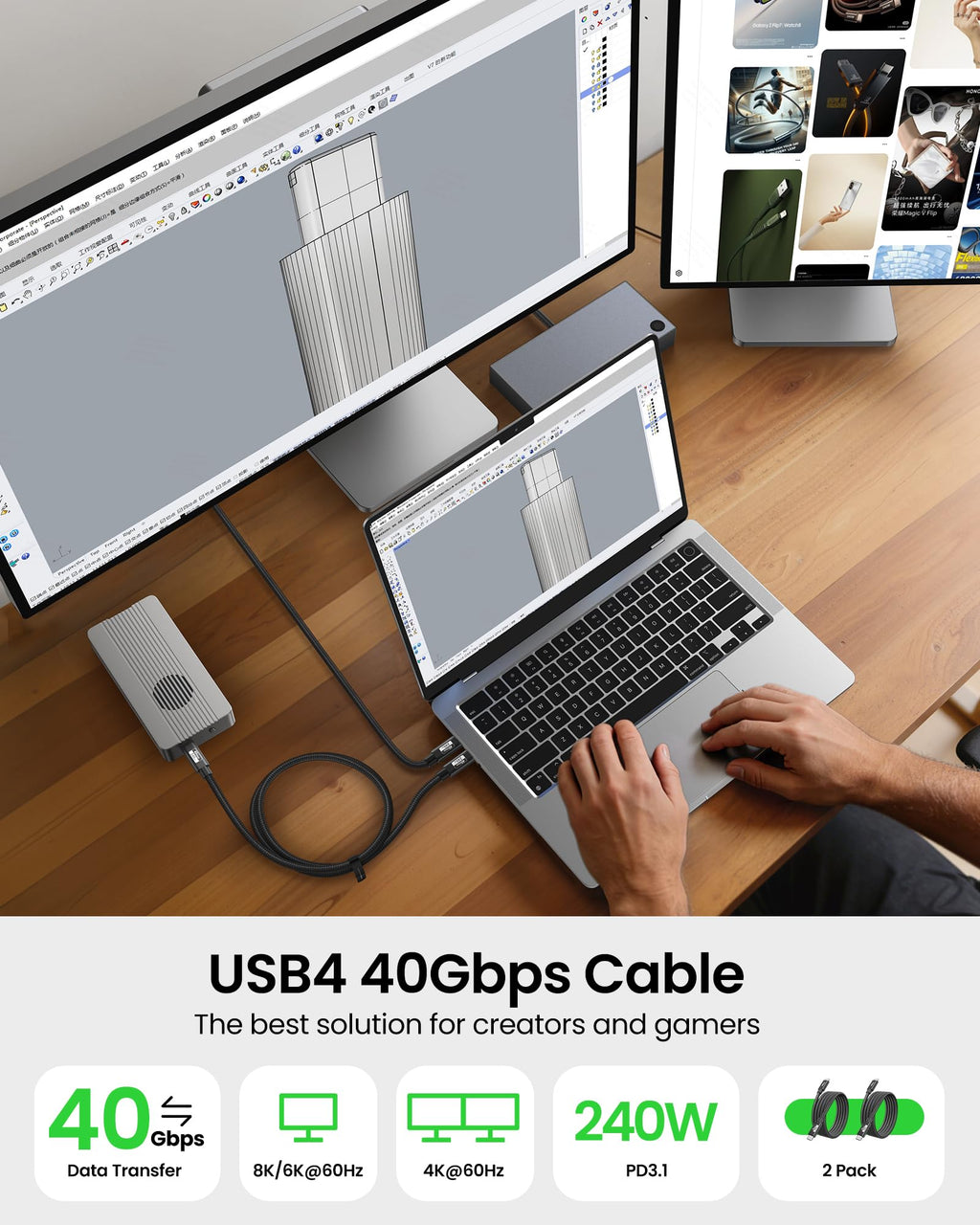 Fitee USB4 Cable for Thunderbolt 4 Cable [2 Pack 3FT], 40Gbps USB C Data Transfer Cable [8K/6K/5K@60Hz 4K@144Hz], PD3.1 240W Charging for iPhone 17, MacBook Pro, PSSD, Display, Docking, Monitor
