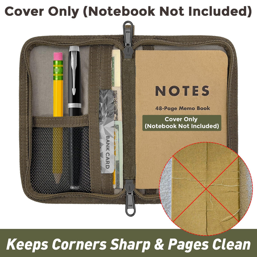 WIKSRY Journal Cover for Field Notes & Moleskine Cahier with YKK Zipper, 3.5"x5.5" Waxed Canvas Notebook Cover with Pen Holder, Water Resistant Travel Planner Cover for Daily Use (Olive)