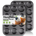 HONGBAKE Muffin Pan for Baking, Nonstick Cupcake Tin 12 Cup, 2 Pack Cup Cake Tray, Premium & Dishwasher Safe - Dark Grey