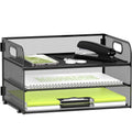 Daltack 3-Tier Paper Organizer with Handle, Mesh Desk Organizer Letter Tray, Paper Tray Organizer File Organizer for A4 File Folder，Black