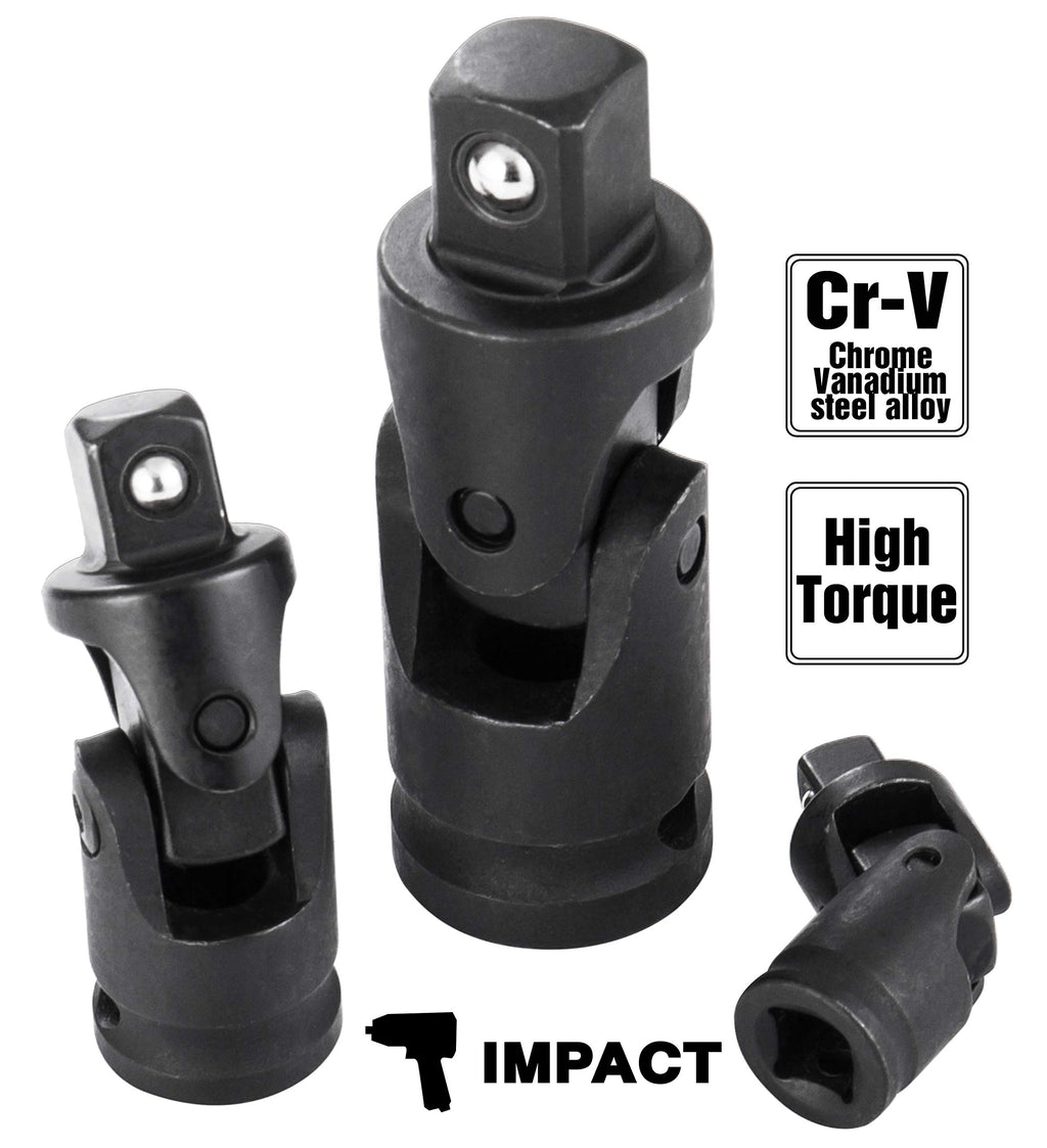 EPAuto Impact Universal 1/2", 3/8", and 1/4" Universal Joint Ball Spring Socket Swivel Set, Cr-V, 3 Pieces