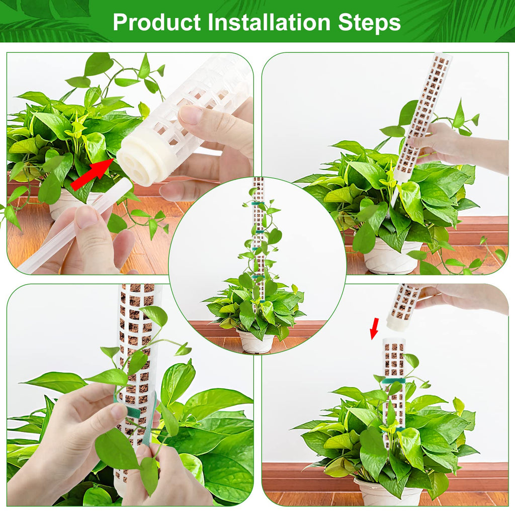 Welltop Moss Pole, 4Pcs Plastic Moss Pole for Plants Monstera 15Inch Stackable Plant Moss Sticks for Climbing Plants Grow Upwards Plant Support for Indoor Plants