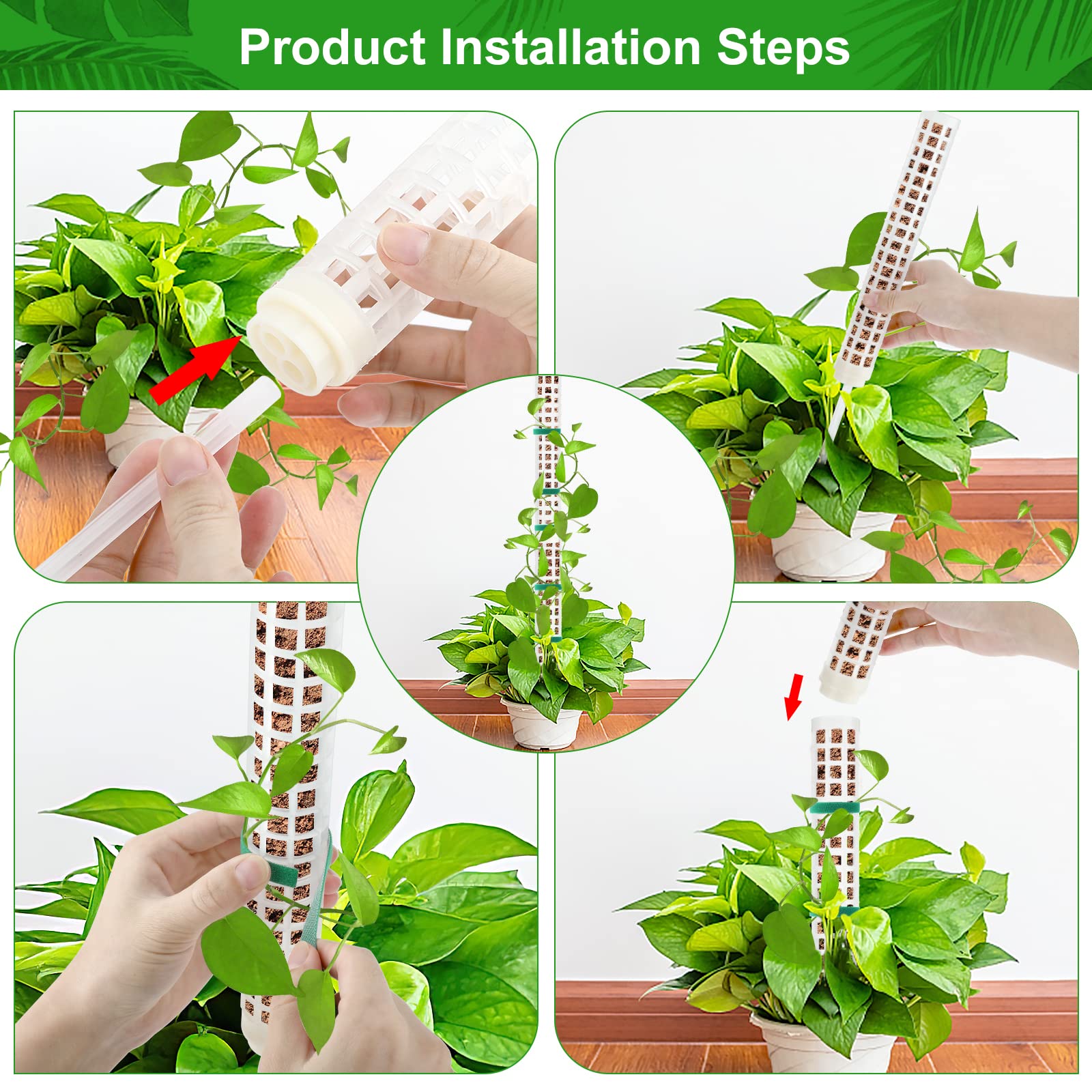 Welltop Moss Pole, 4Pcs Plastic Moss Pole for Plants Monstera 15Inch Stackable Plant Moss Sticks for Climbing Plants Grow Upwards Plant Support for Indoor Plants