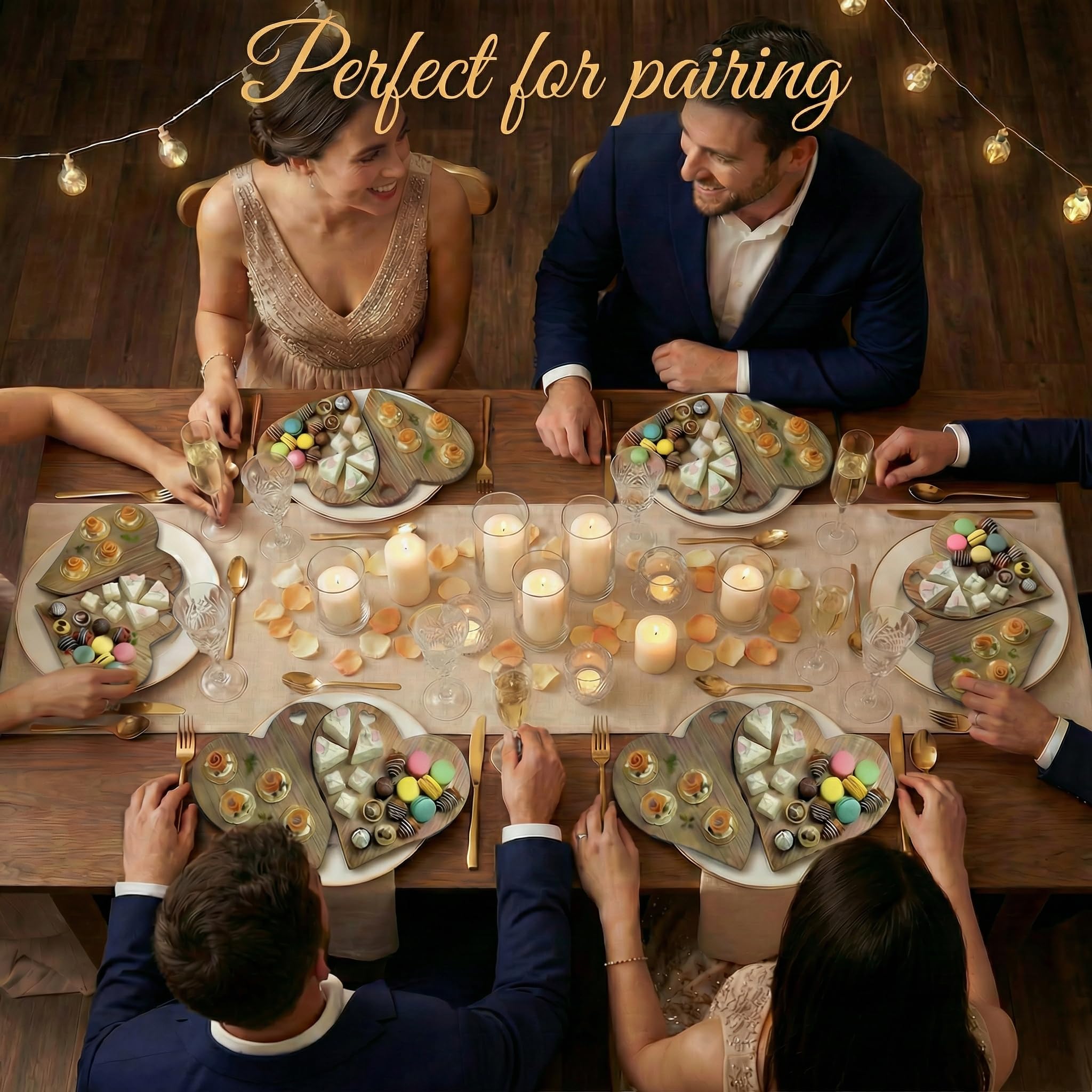 2-Piece Heart Charcuterie Board Set, 40cm Puzzle-Fit Acacia Wood Cheese Board, Romantic Wedding & Anniversary Idea Gifts for Couples, Two Halves of One Heart Date Night Serving Tray