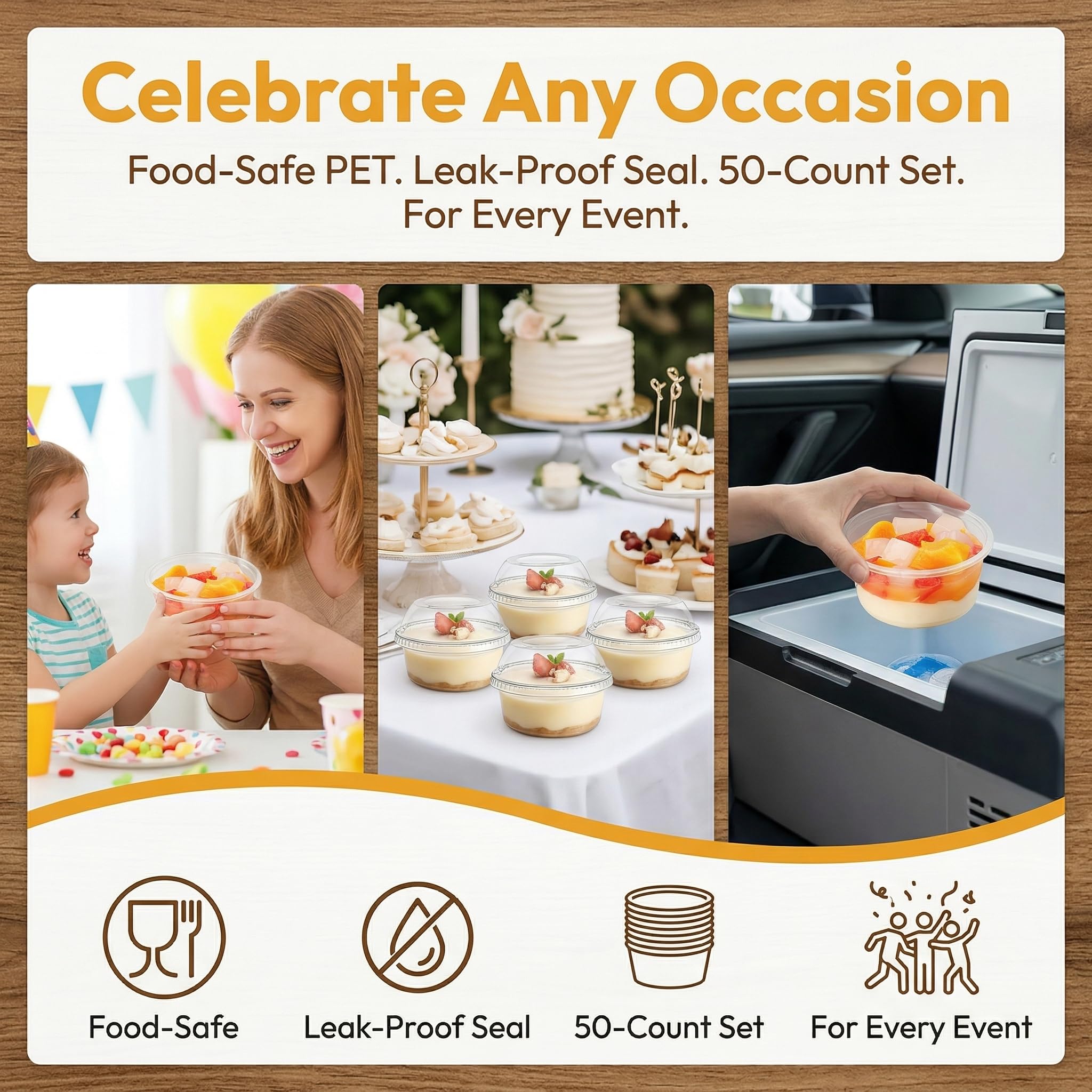 WUWEOT 50 Pack Plastic Dessert Cups, 10 oz Clear PET Dessert Bowls, Re-usable Parfait Cups with Lid (No Hole) for Ice Cream Fruit Iced Cold Drinks Dessert Yogurt Cereal Parfait Puddings Mousse