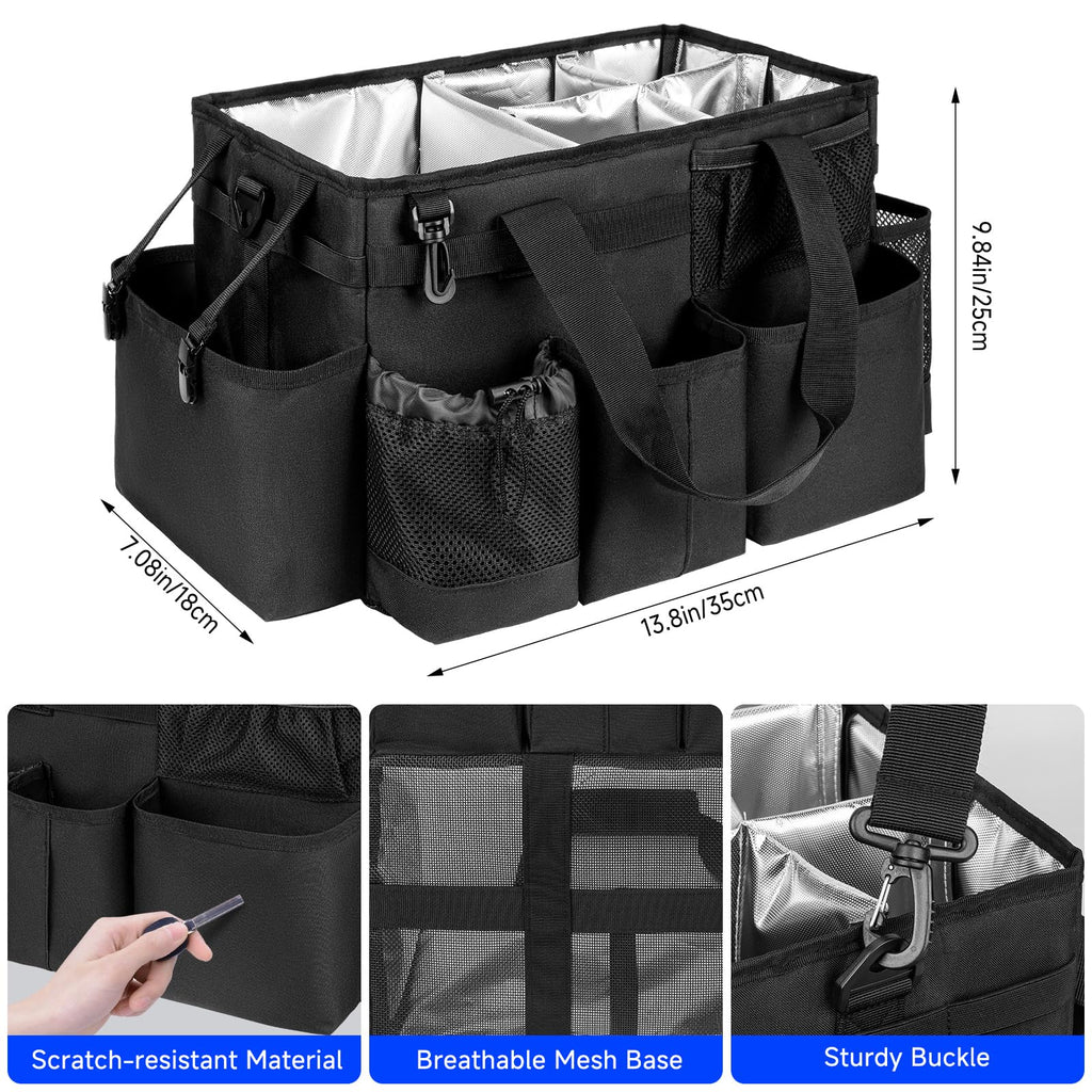 Jaffzora Cleaning Caddy Bag, Cleaning Supplies Organizer for Housekeepers, Housekeeping Caddy with Handle and Detachable Padded Cushion, Black