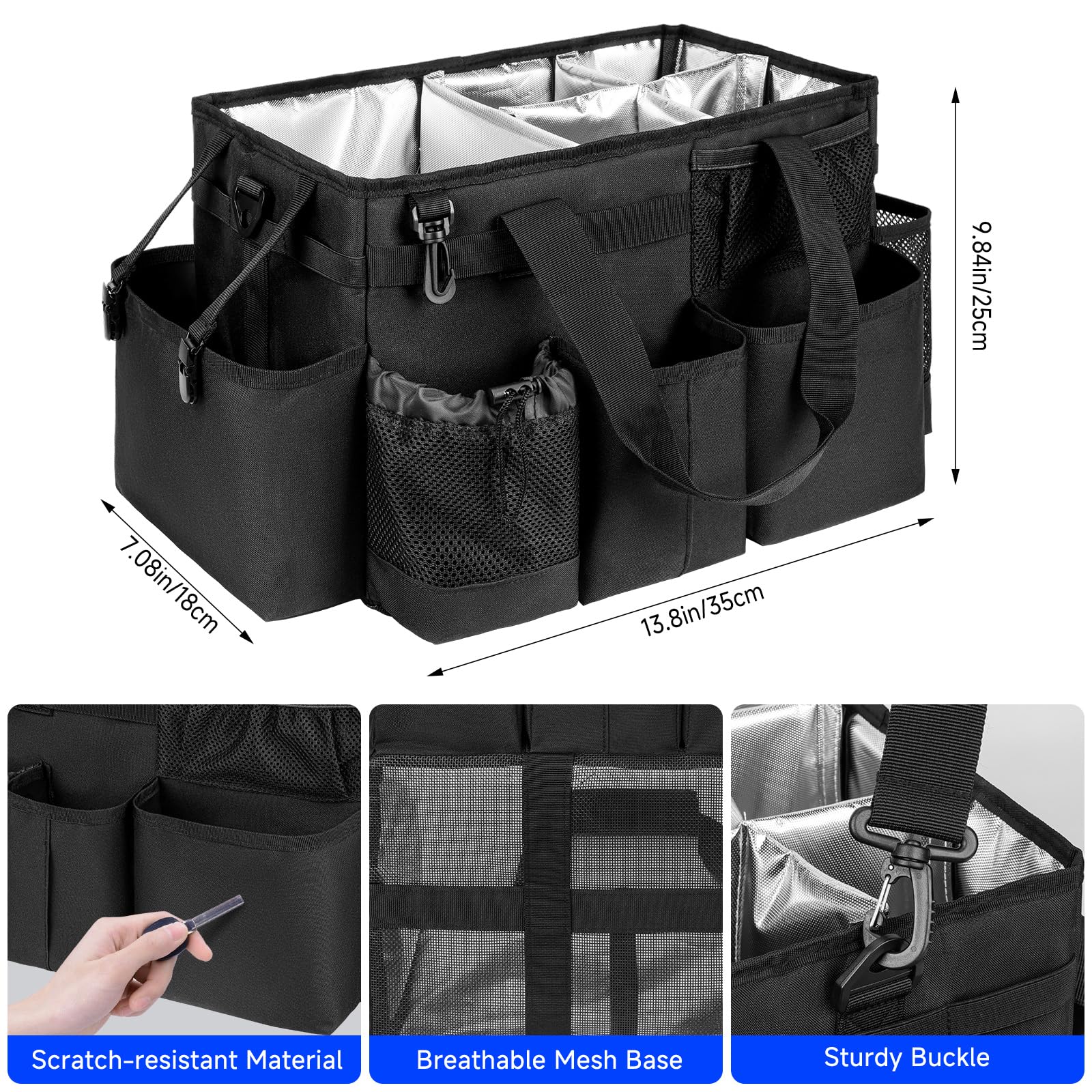 Jaffzora Cleaning Caddy Bag, Cleaning Supplies Organizer for Housekeepers, Housekeeping Caddy with Handle and Detachable Padded Cushion, Black