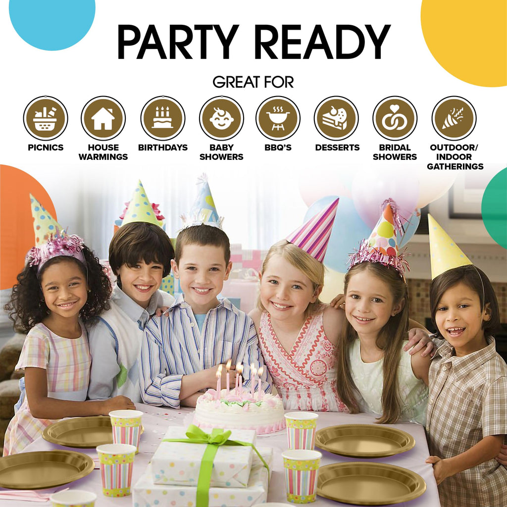 Exquisite Gold Plastic Plates for Party 7" Gold Disposable Plates for Party Supplies 50 Pcs Disposable Dinner Plate Heavy Duty 350 GSM Plate Sets, Plastic Dinnerware Sets