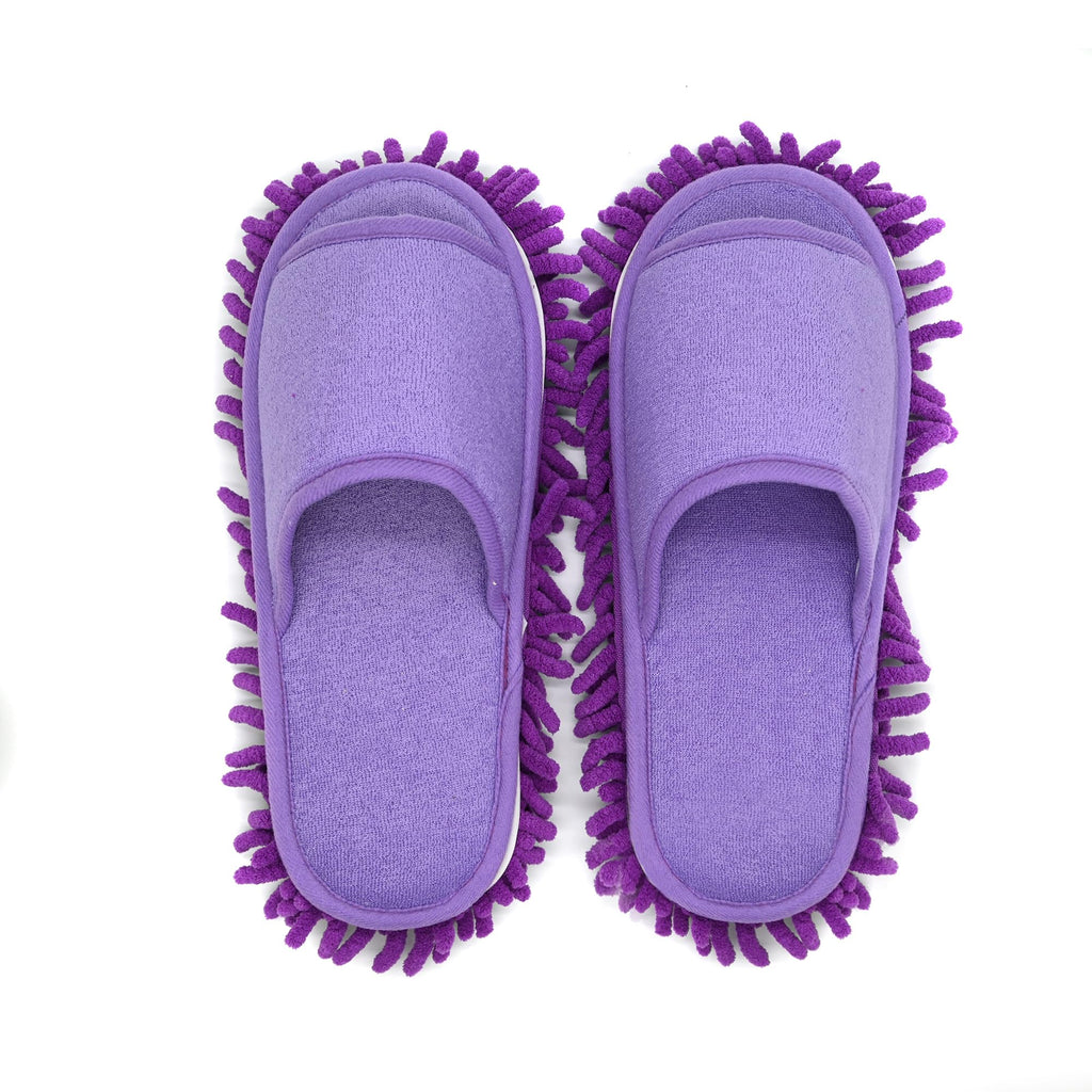 Friendly House Women's Microfiber Floor Cleaning Mop Slippers with Terry Towel Fabric(Purple,7-8.5)