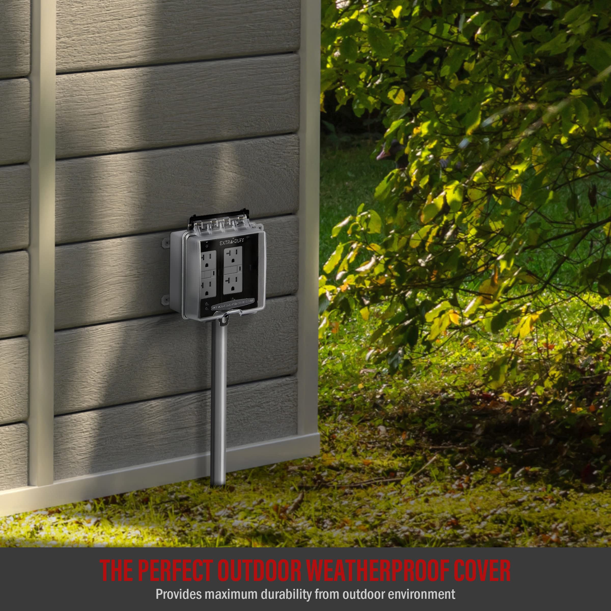 ENERLITES 2-Gang Weatherproof Outdoor Outlet Cover Extra-Duty in-Use Outlet Cover, Outdoor Decorator/GFCI Receptacle Outlets, 6.1” H x 5.2” W x 2.5” D, IUC2V-D, Clear