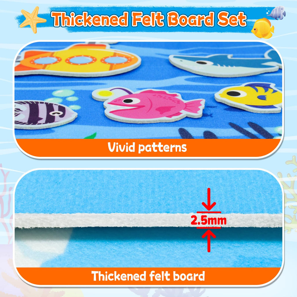 Taika 70 Pcs Ocean Creatures Felt Story Board Set, 43x28 inch Flannel Board, Fuzzy Felt Set, Preschool Storytelling, Classroom Educational Learning Play Kit, Interactive Teaching Kit for 4+