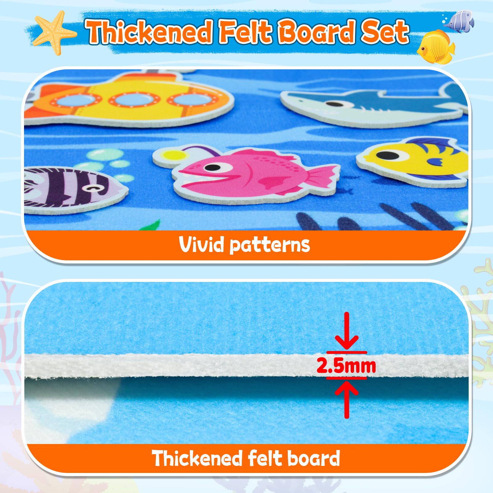 Taika 70 Pcs Ocean Creatures Felt Story Board Set, 43x28 inch Flannel Board, Fuzzy Felt Set, Preschool Storytelling, Classroom Educational Learning Play Kit, Interactive Teaching Kit for 4+