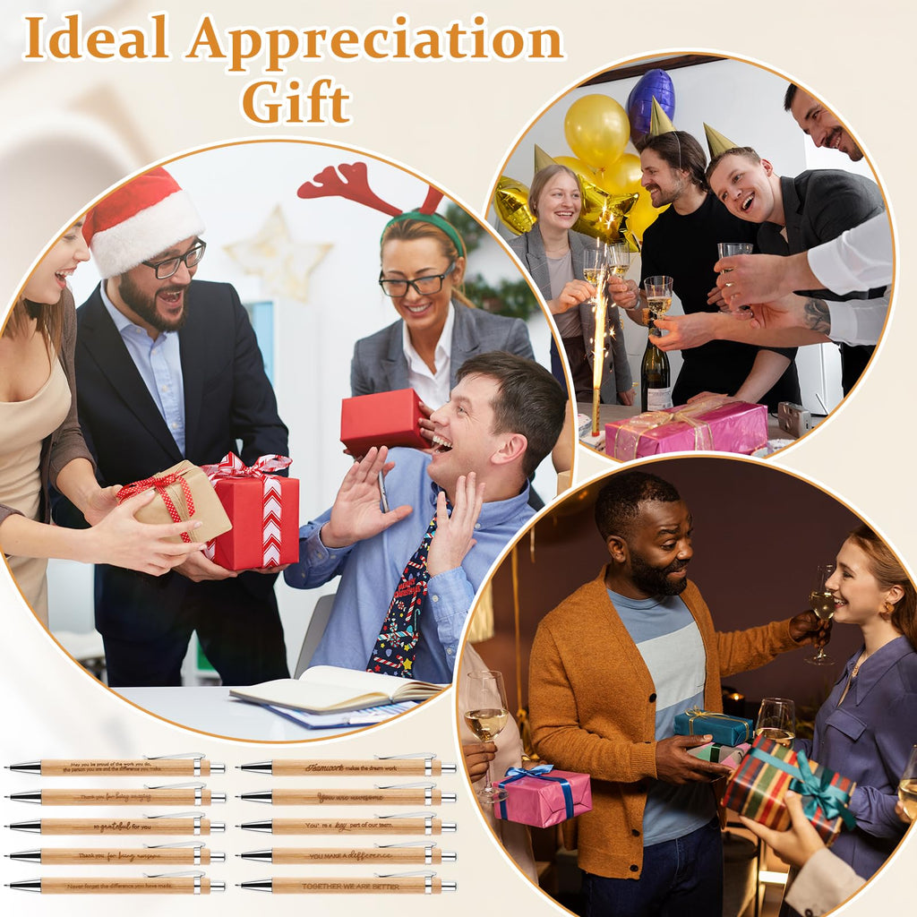 90 Pcs Employee Appreciation Gifts Inspirational Bamboo Ballpoint Pens Thank You Motivational Quotes Pens with Organza Bags and Thank You Cards Encouraging Pen Thank You Gifts for Teacher Colleagues