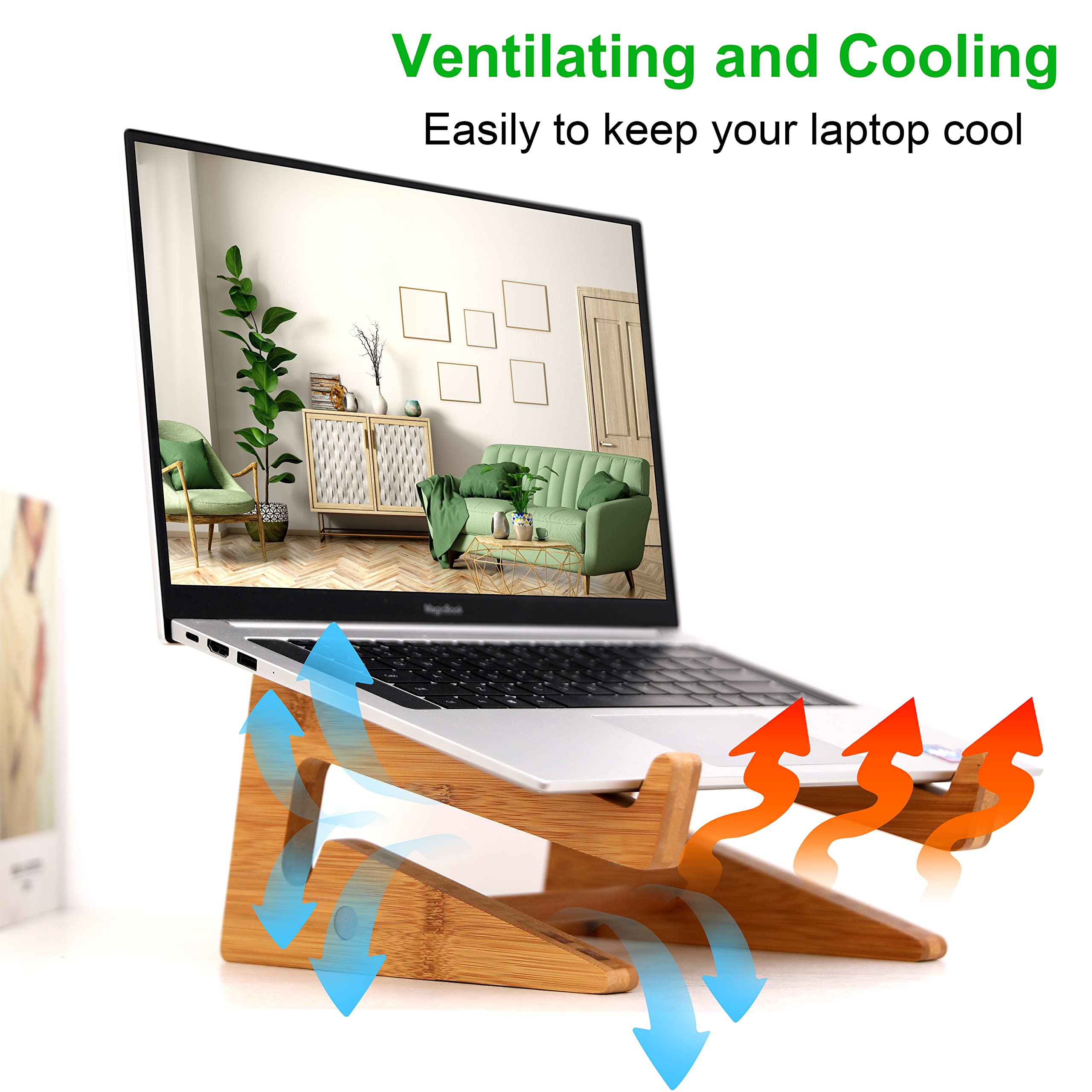 Nuvograin Wooden Vertical Laptop Stand for Desk, Bamboo Laptop Holder Compatible with MacBook Air Pro/Dell XPS/Surface Pro/HP/Pixelbook/Lenovo, More 13-15.6 Inch Laptops