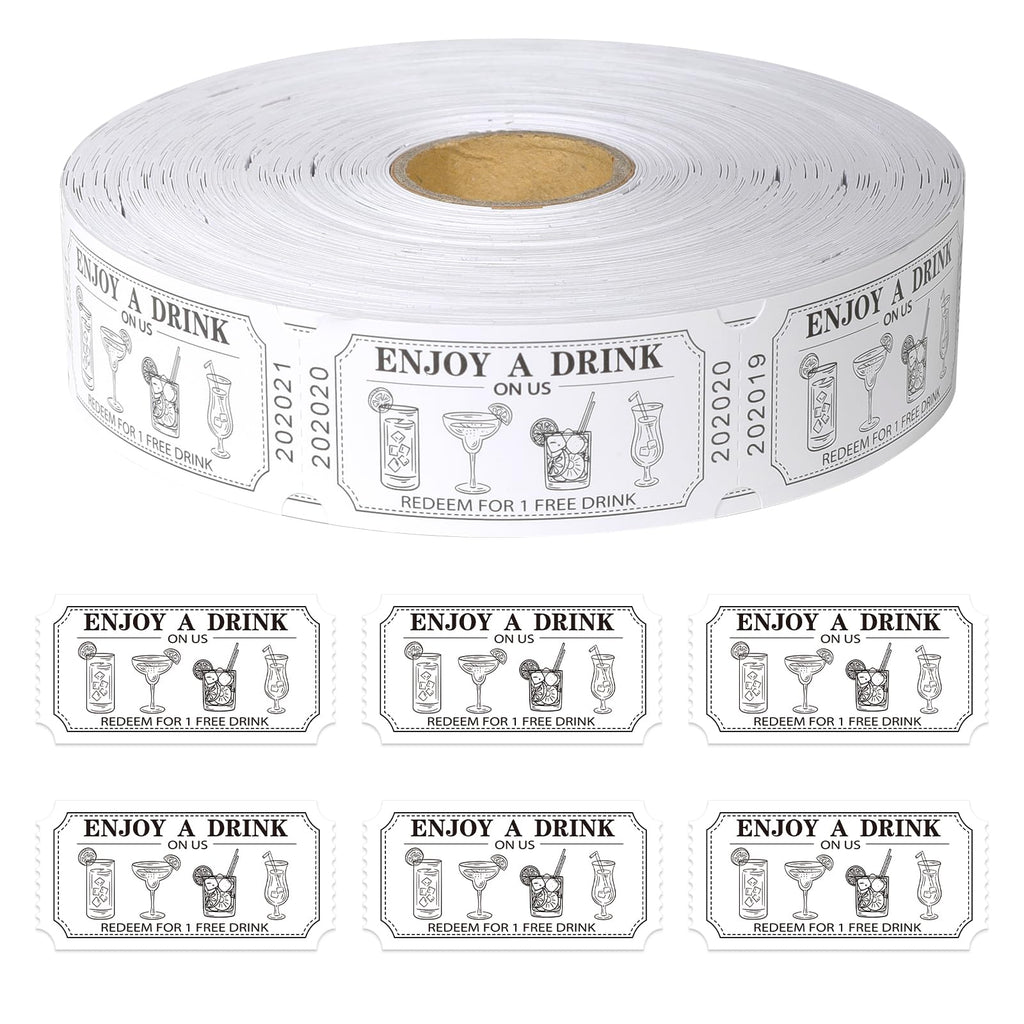 1000 Pcs Drink Ticket Single Raffle Tickets Roll Cocktail Design Free Drink Ticket for Events Wedding Work Formal Parties Leisure Class Reward
