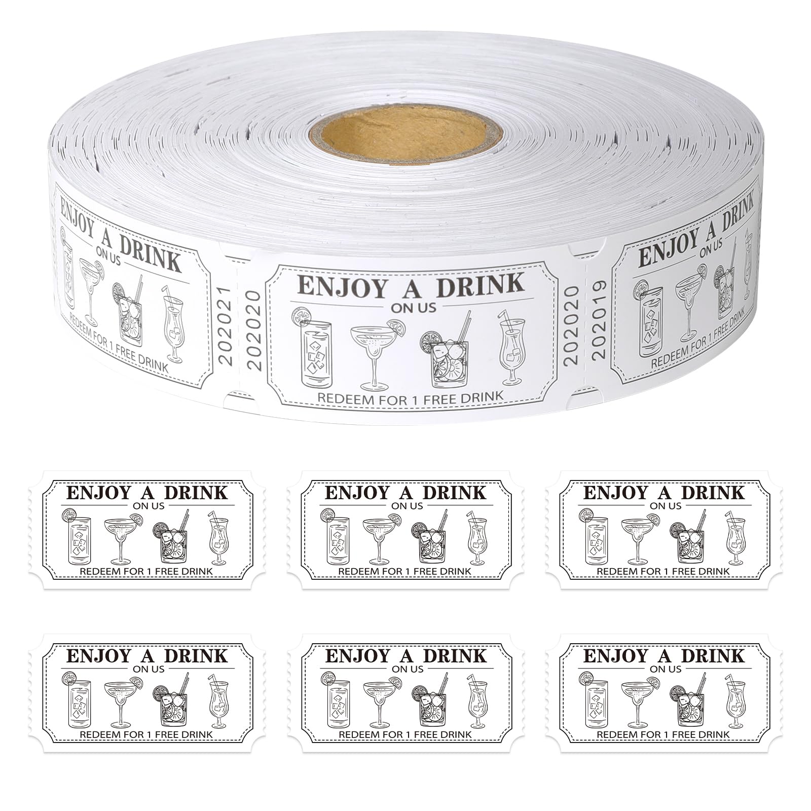 1000 Pcs Drink Ticket Single Raffle Tickets Roll Cocktail Design Free Drink Ticket for Events Wedding Work Formal Parties Leisure Class Reward