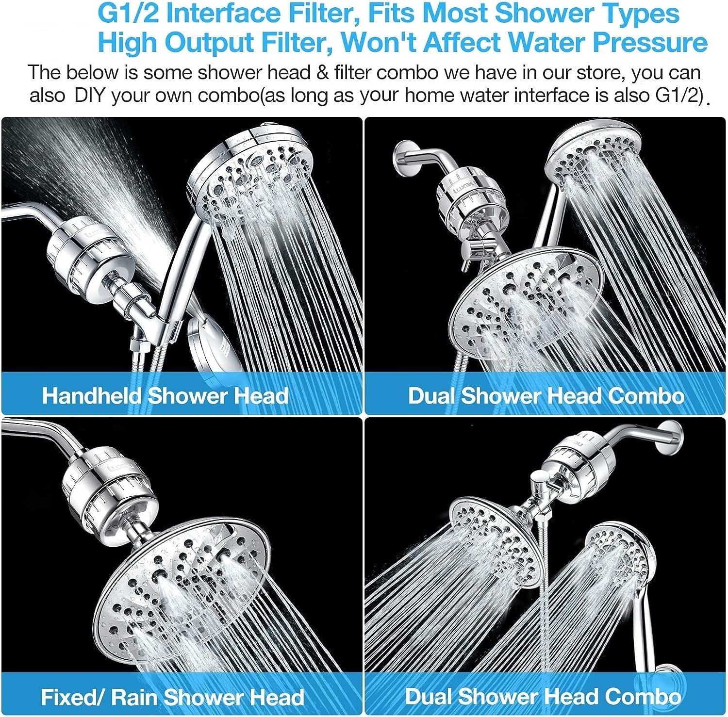20 Stage Shower Filter w/ 3 Cartridge, Shower Head Filter, Reduce Well Hard Water Chlorine Heavy Metal & Impurity, Improve Skin Hair, Fit Most Handheld Showerhead Fixed Rainfall, Chrome