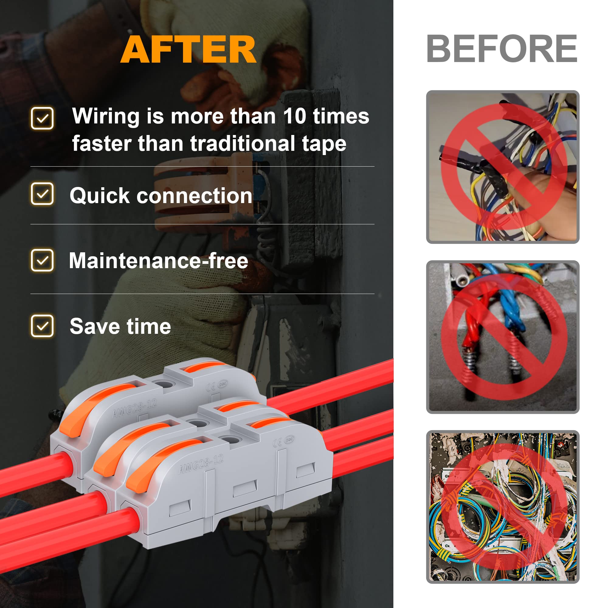 RVBOATPAT 60 PCS Lever Wire Connectors,1 to 1 Inline Electrical Wire Connector,Lever Nuts Wire Connectors 1 Conductor Combination Compact Splicing Connectors 28-12 AWG