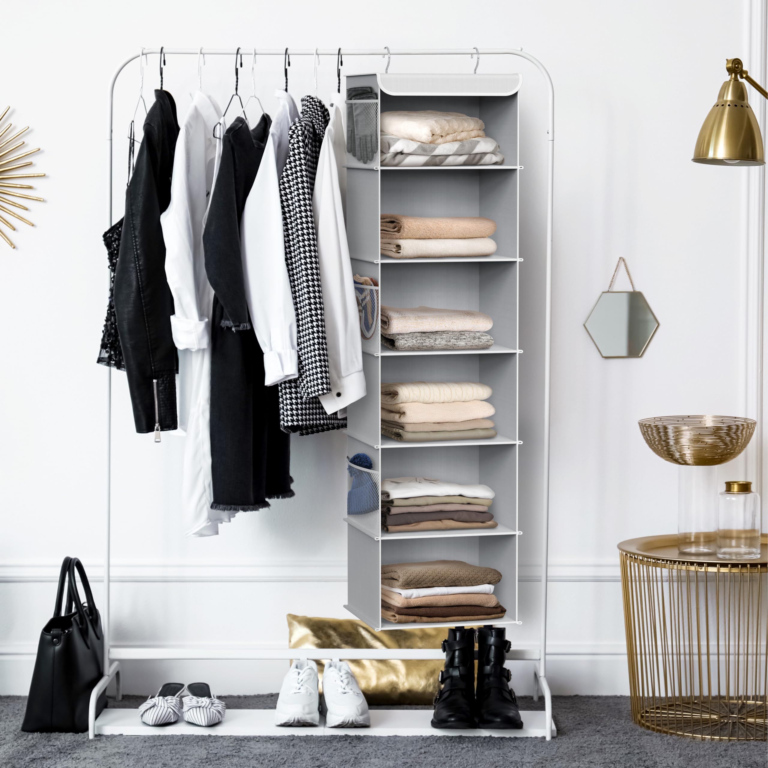 Simple Houseware 6 Shelves Hanging Closet Organizers Storage, Grey