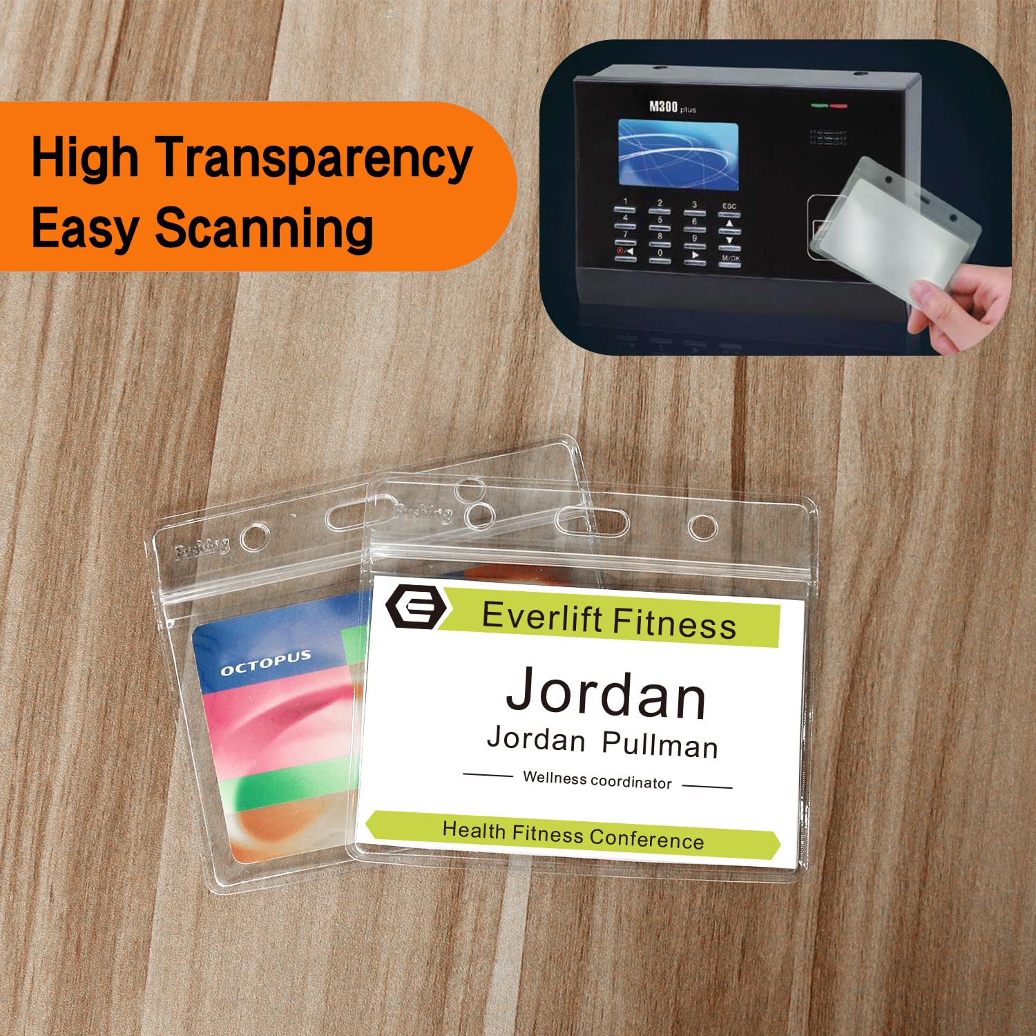 Fushing 100Pcs 100 x 85mm/ 3.9" x 3.3" Clear Plastic Horizontal Name Tag Badge ID Card Holders