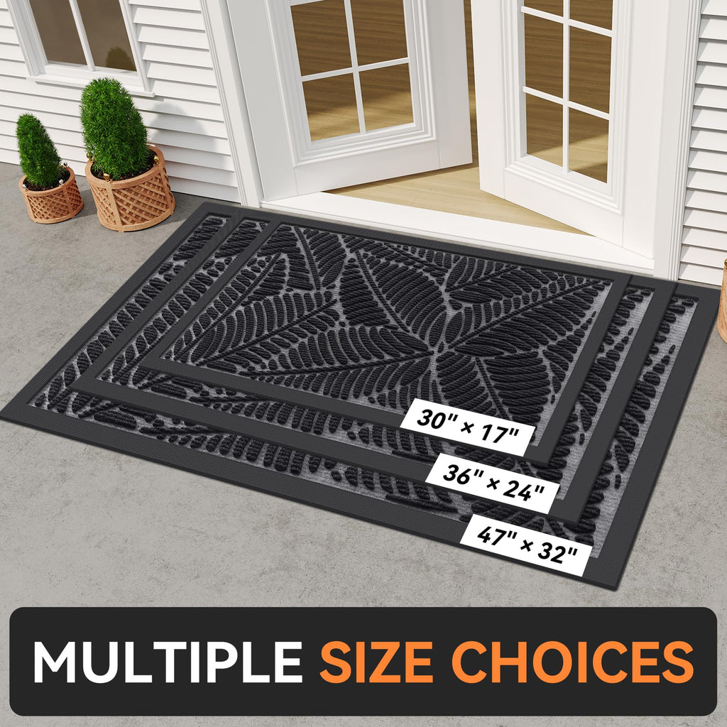 Grandaily Front Door Mat Indoor Outdoor Waterproof Doormat, Non Slip Natural Rubber Welcome Mat, Heavy Duty Durable Super Absorbent Entryway Rugs, 30"x17", Black