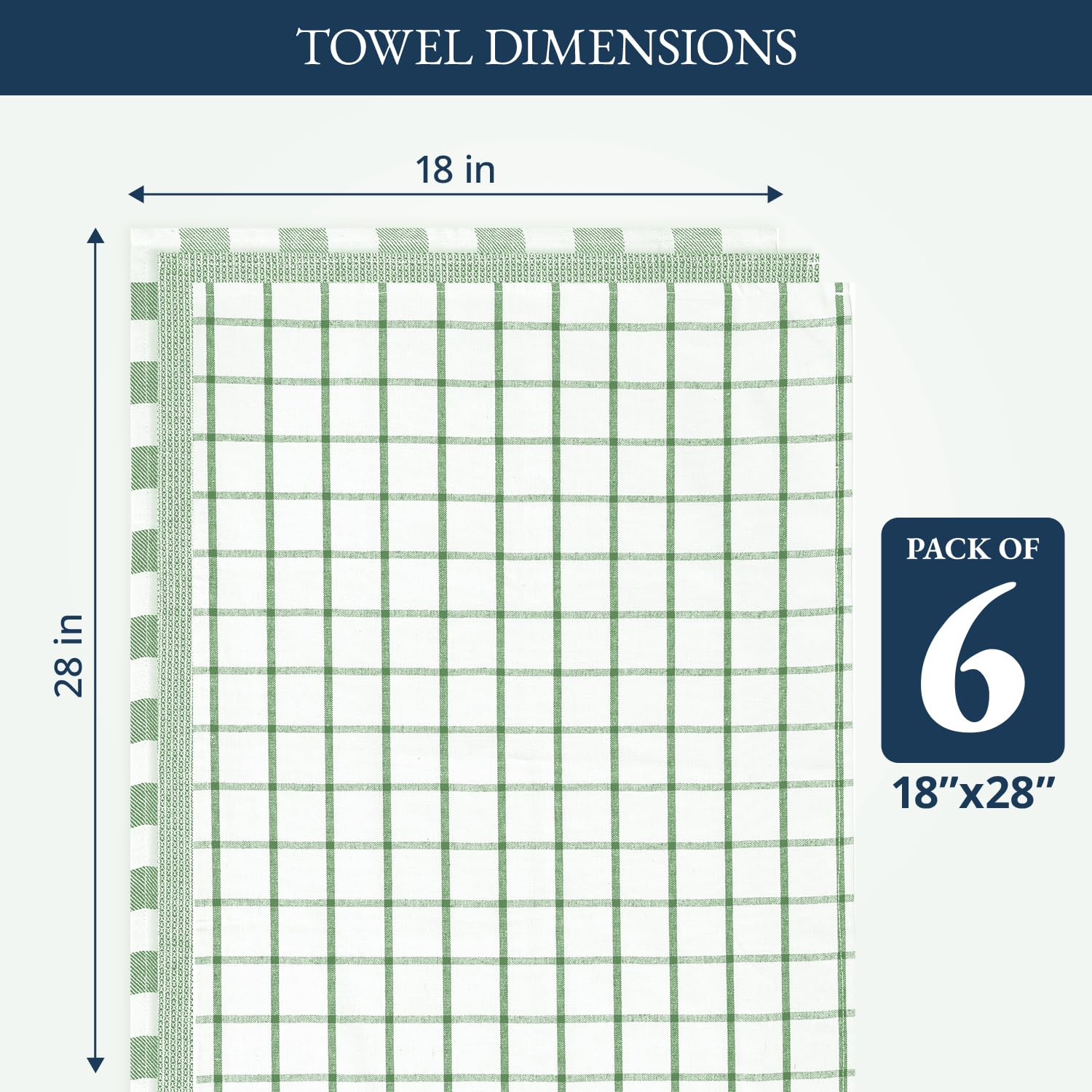 Kitchen Towels Set - Pack of 6 Cotton Dish Towels for Drying Dishes, 18”x 28”, Kitchen Hand Towels, Absorbent Tea Towels, Premium Dish Towels for Kitchen, Quick Drying Kitchen Towel Set - Olive