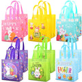 AhfuLife Easter Gift Bags with Handles, Easter Egg Hunt Bags for Kids, Reusable Non-woven Easter Rabbit Bunny Bag for Easter Egg Hunt Party Supplies Decorations, 9"×4.33"×8.46" (Easter medium bags 12pcs)