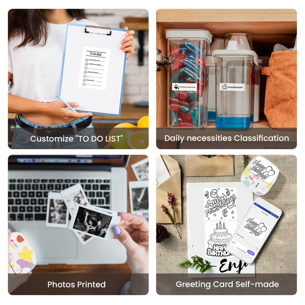 Mini Sticker Printer, Mini Thermal Printer with 4 Rolls Paper, Bluetooth Inkless Printpods, Pocket Label Maker Suitable for Creative Kids DIY, Diaries, Study Notes, Photos