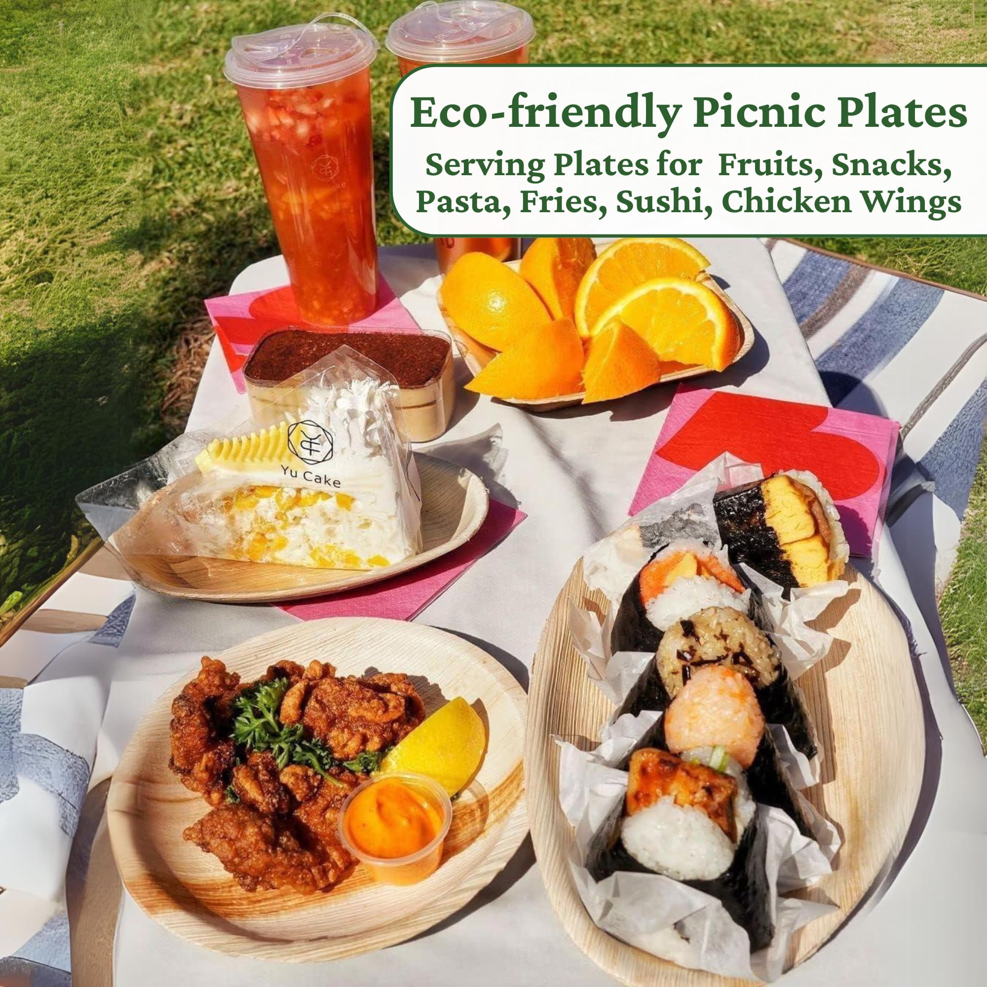 Dtocs Palm Leaf Disposable Plates 7x5 Inch Oval (50) | Wooden, Bamboo Plates Look | Dinnerware Set for Appetizer, Dinner, Mini Charcuterie Boards | Disposable Alt to Plastic, Wood, Paper Plates