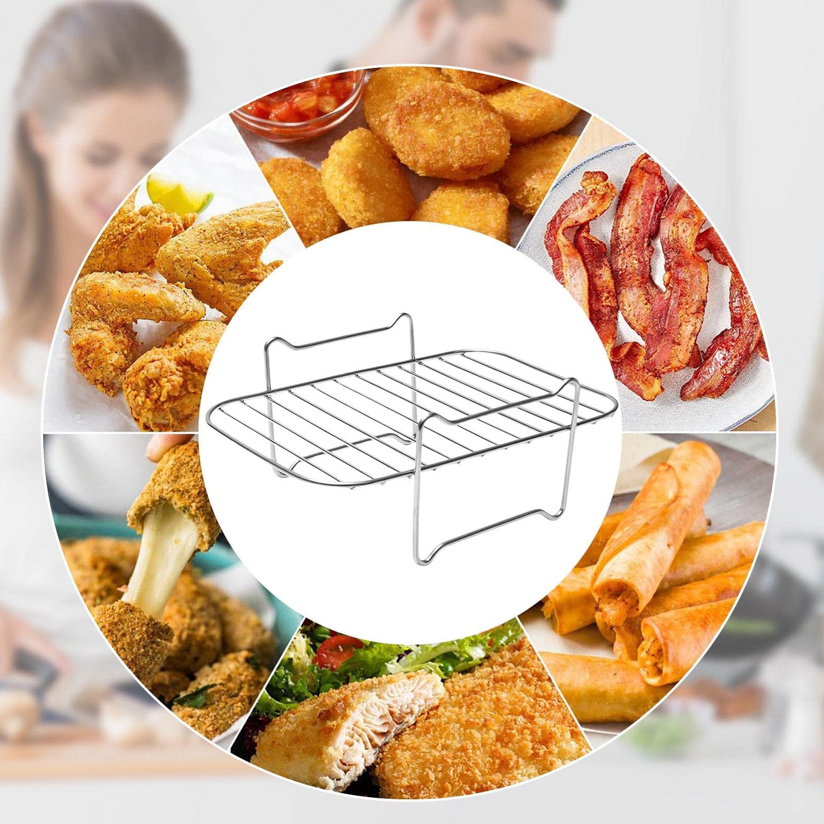 [2-Pack] Air Fryer Rack for Ninja Foodi DZ201/DZ401 | Stainless Steel Multi-Layer Rectangle Stackable Dehydrator Rack | Accessories Compatible with Ninja Foodi Double Basket Air Fryers