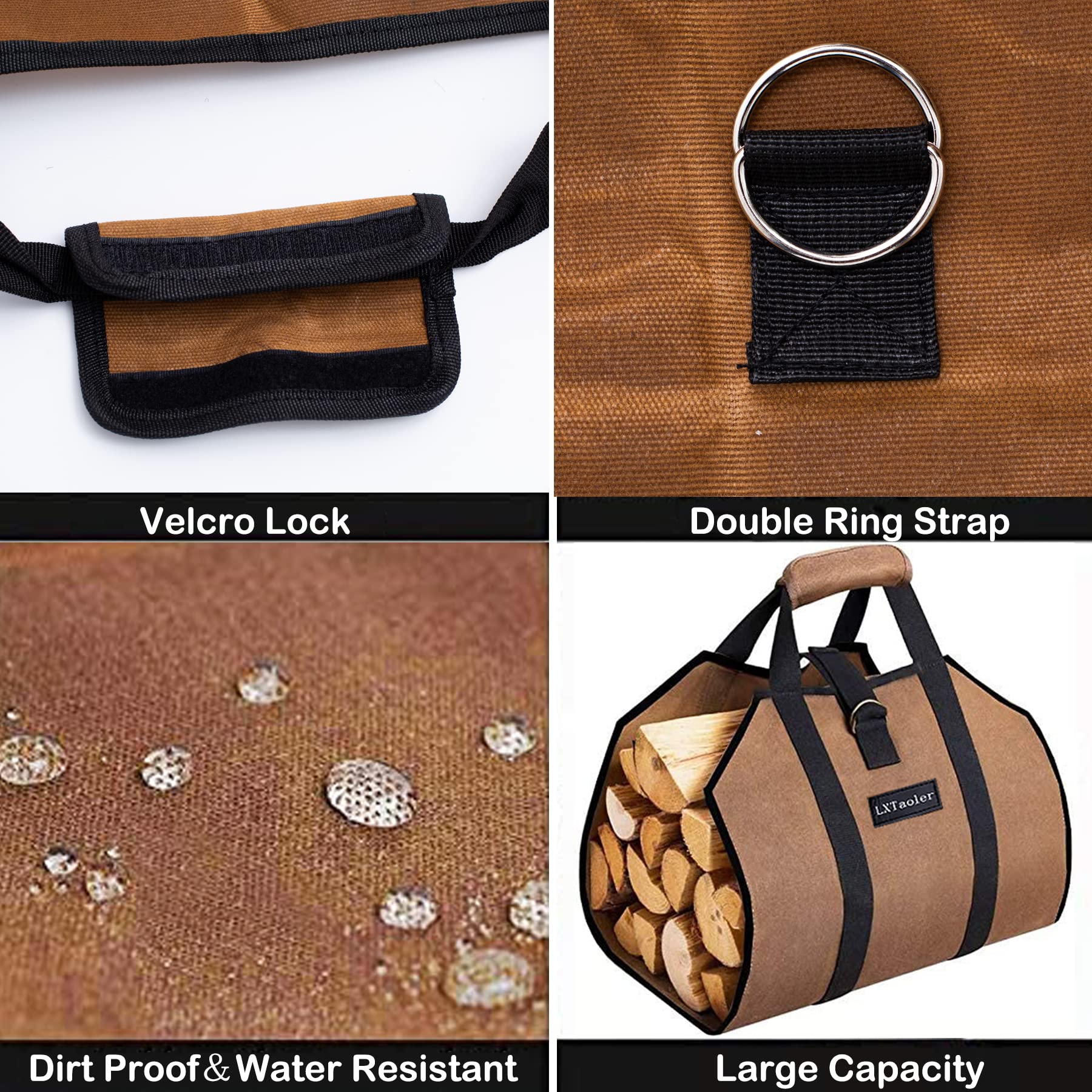 LXTaoler Firewood Log Carrier Bag, Durable Waxed Canvas Firewood Storage Totes with Handle for Fireplace or Camping- 39 x18 Inch