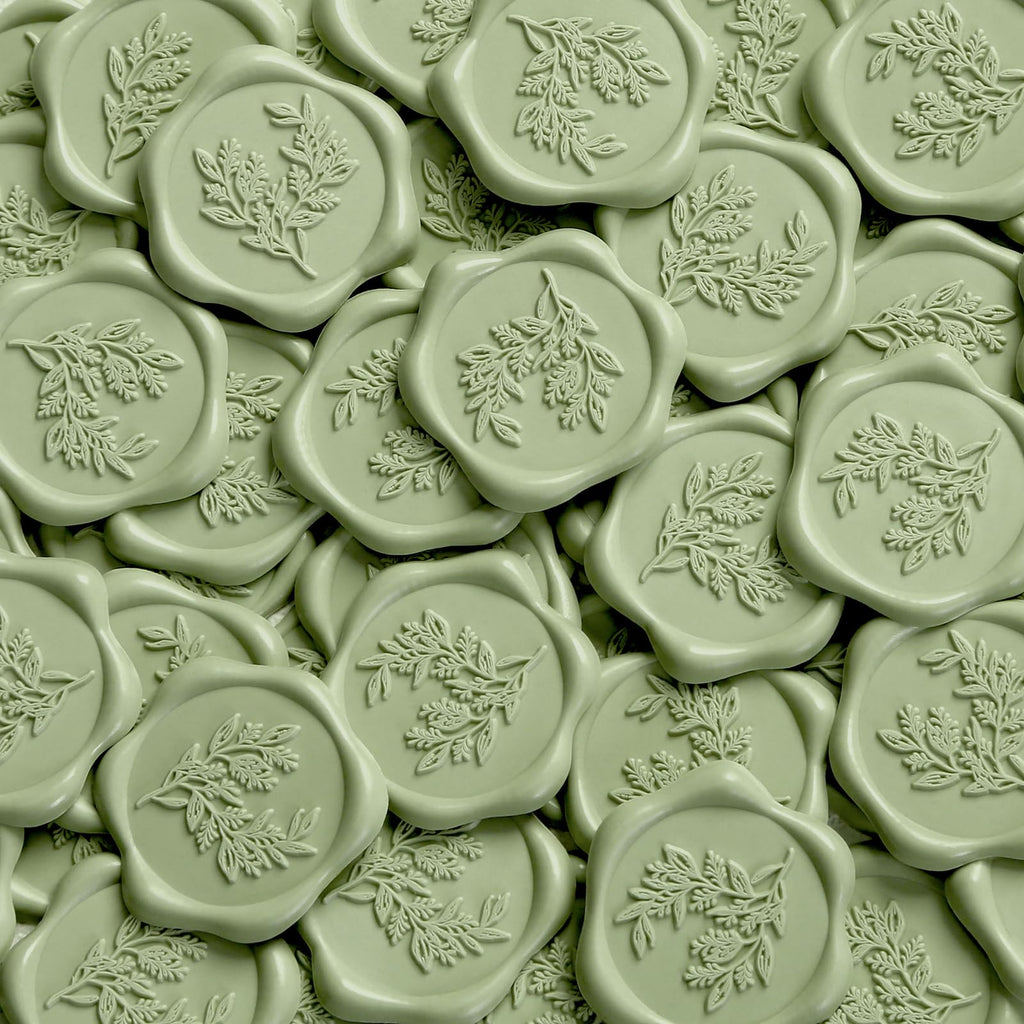 UNIQOOO Wax Seal Stickers - Eucalyptus Wedding Invitation Envelope Seal Stickers, 50 Pcs Self- Adhesive Sage Green Stickers, Perfect for Invitation, Christmas, Gift Wrapping