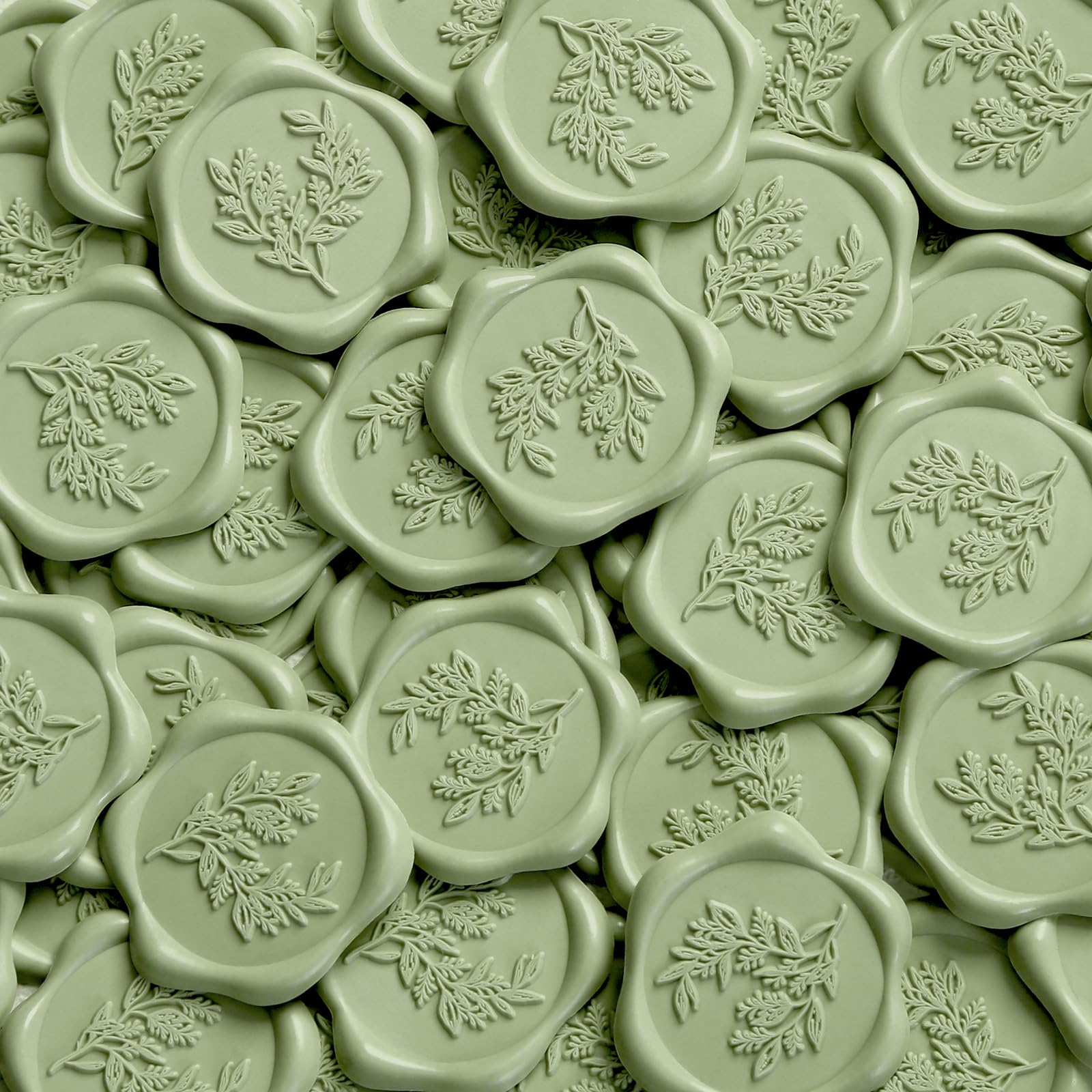 UNIQOOO Wax Seal Stickers - Eucalyptus Wedding Invitation Envelope Seal Stickers, 50 Pcs Self- Adhesive Sage Green Stickers, Perfect for Invitation, Christmas, Gift Wrapping