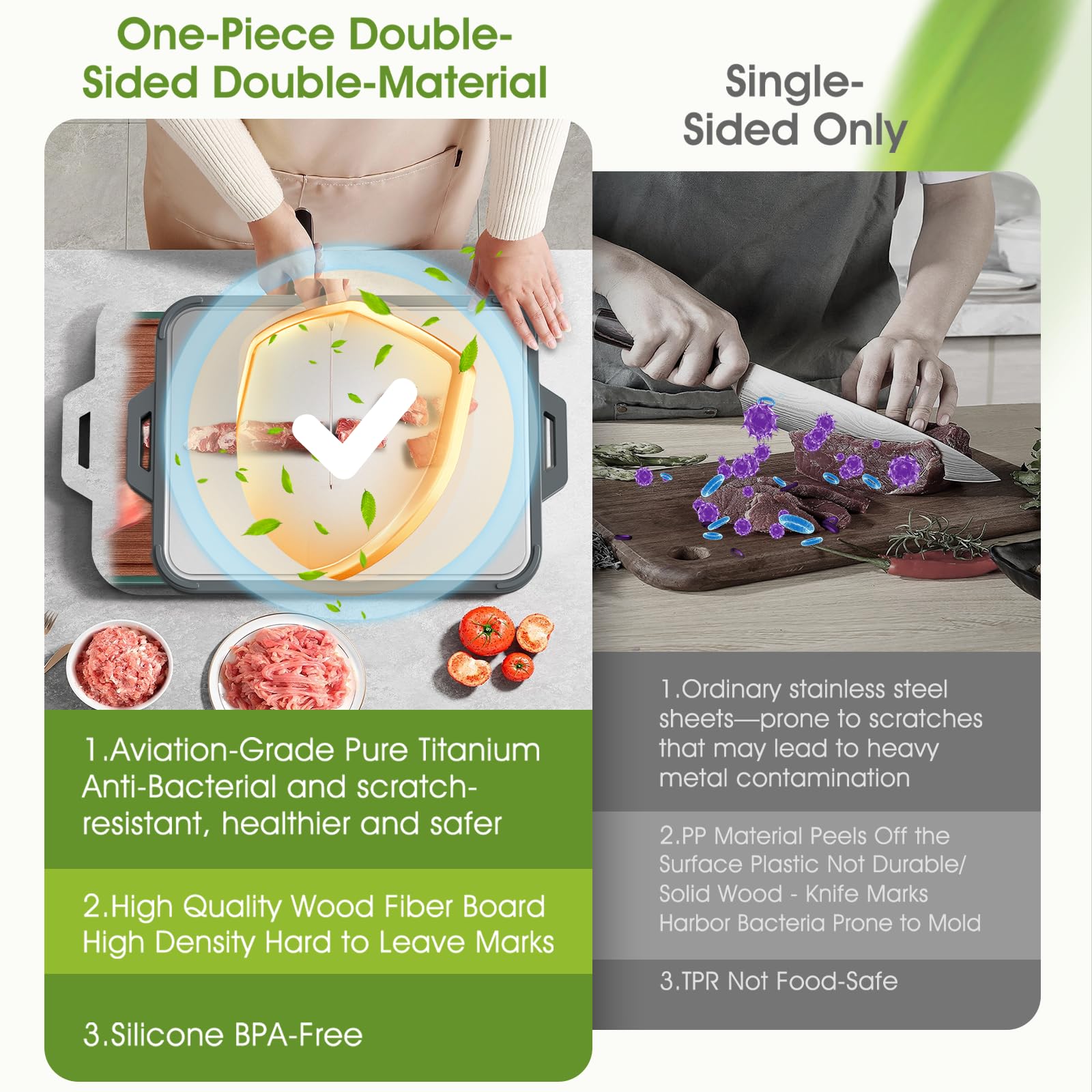 GUANCI Titanium Cutting Board for Kitchen Double Sided Chopping Board Food-Grade Pure Titanium/Wood Fiber Composite with Juice Groove Dishwasher Safe for Meat/Vegetables/Fruit 16" L x 11" W