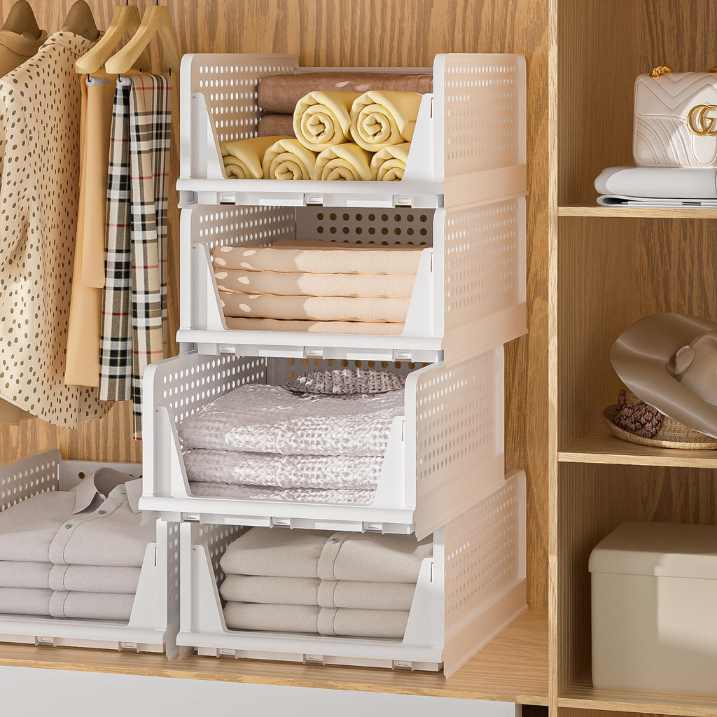 Neprock 4 Pack Stackable Storage Bins, Closet Organizers Plastic Storage Drawers Stackable Drawers, Wardrobe Closet Organizers and Storage for Clothes, Bedroom, Kitchen, Office, Bathroom(4L)